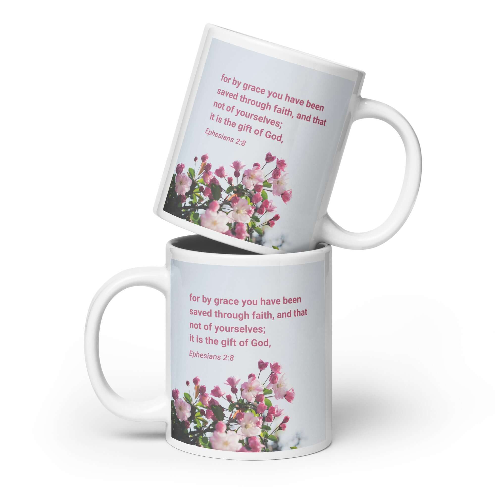 Ephesians 2:8 Bible Verse, saved through faith White Glossy Mug 20 oz