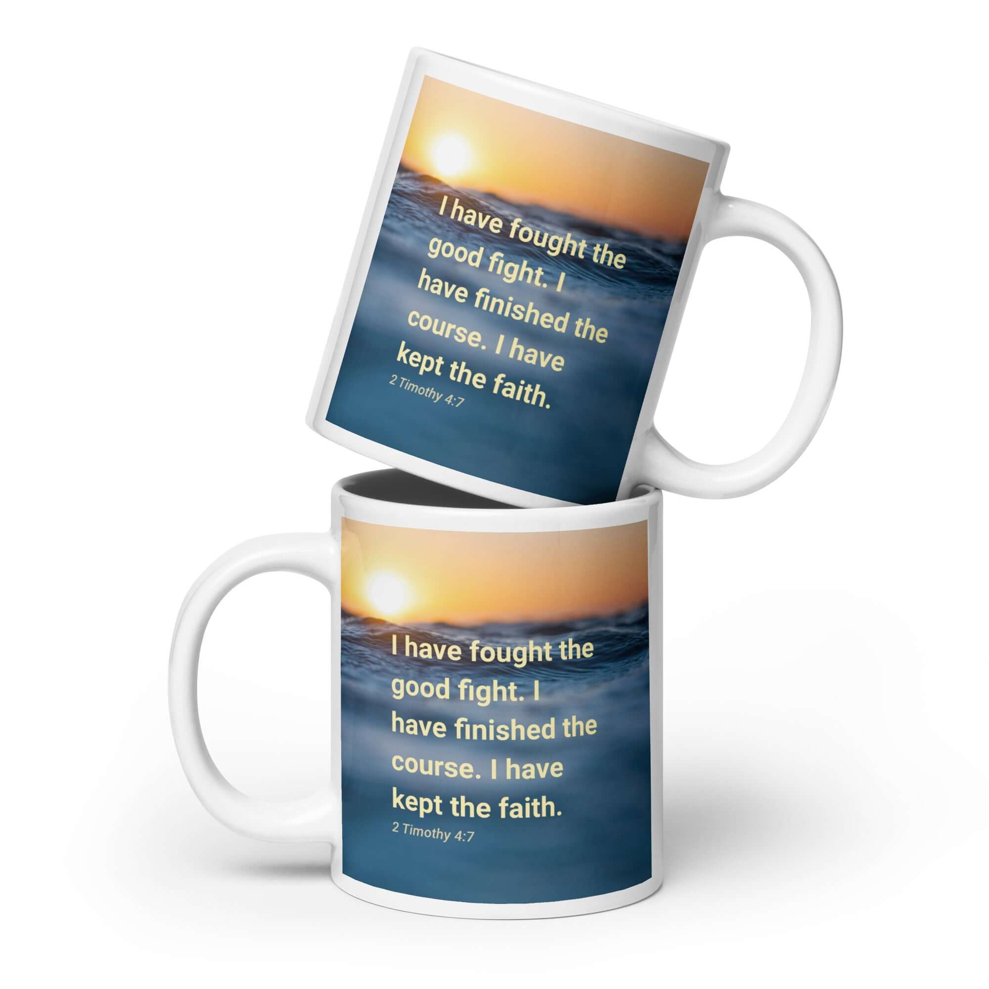 2 Timothy 4:7 Bible Verse, kept the faith White Glossy Mug 20 oz