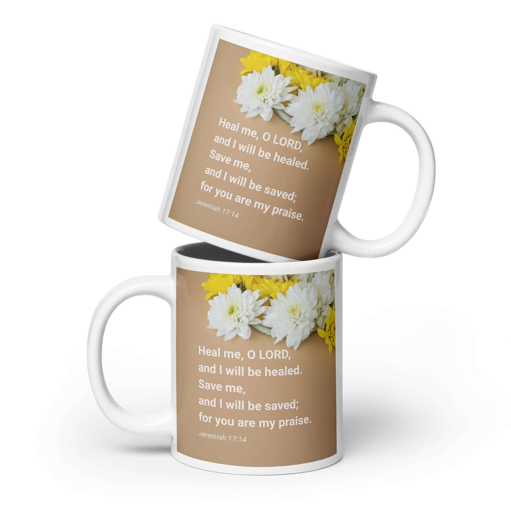 Jeremiah 17:14 Bible Verse, Heal me, O LORD White Glossy Mug 20 oz
