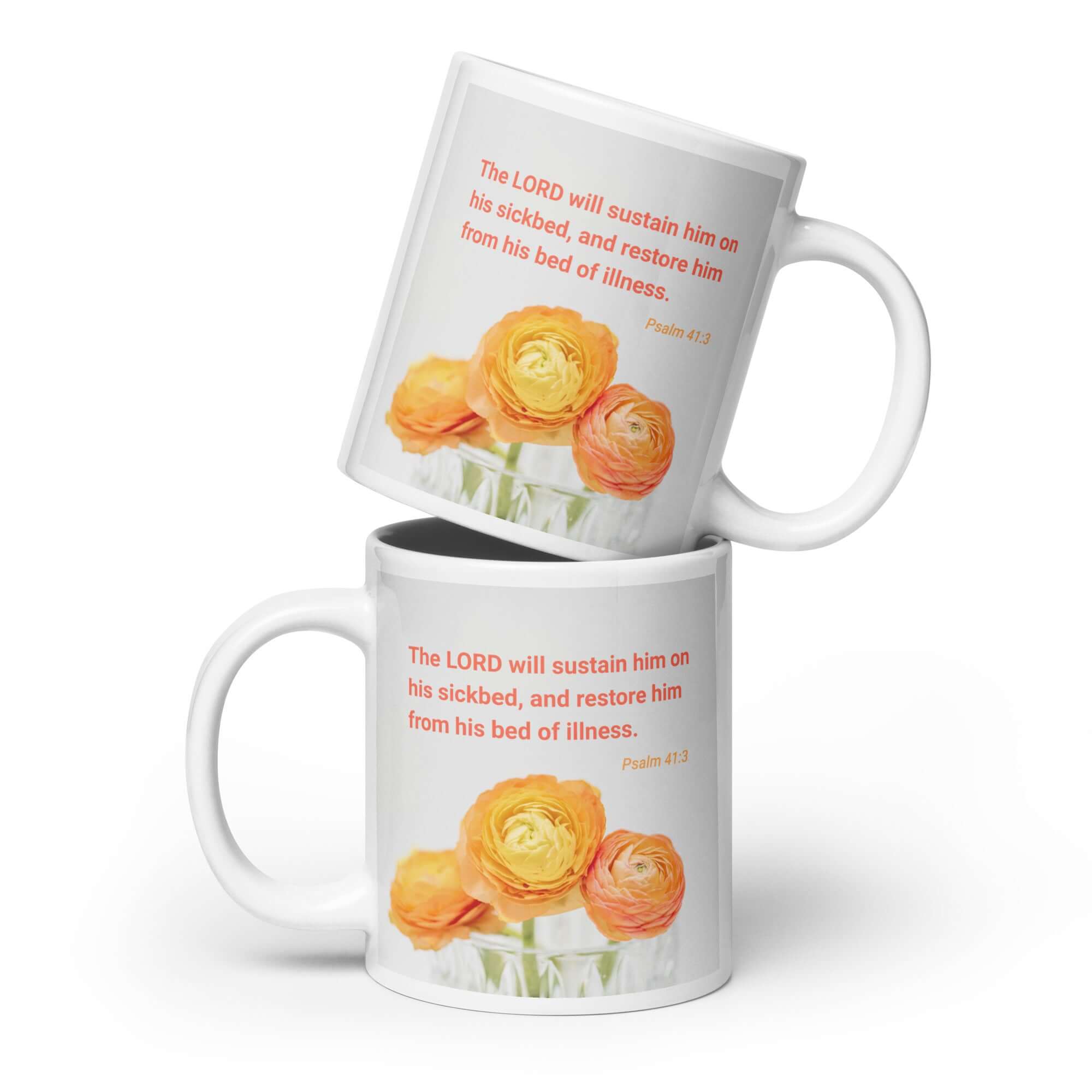 Psalm 41:3 Bible Verse, LORD will sustain White Glossy Mug 20 oz