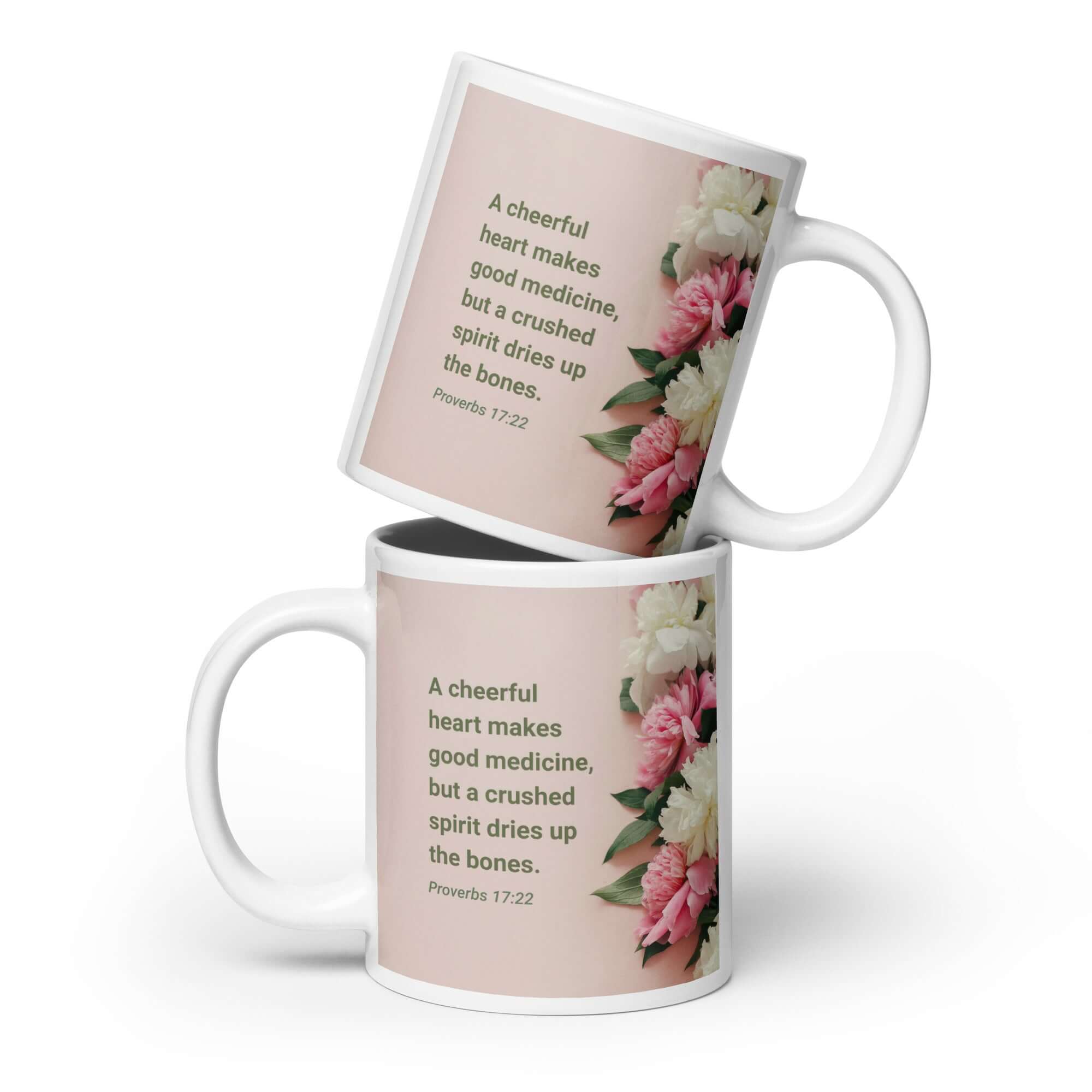 Proverbs 17:22 Bible Verse, good medicine White Glossy Mug 20 oz