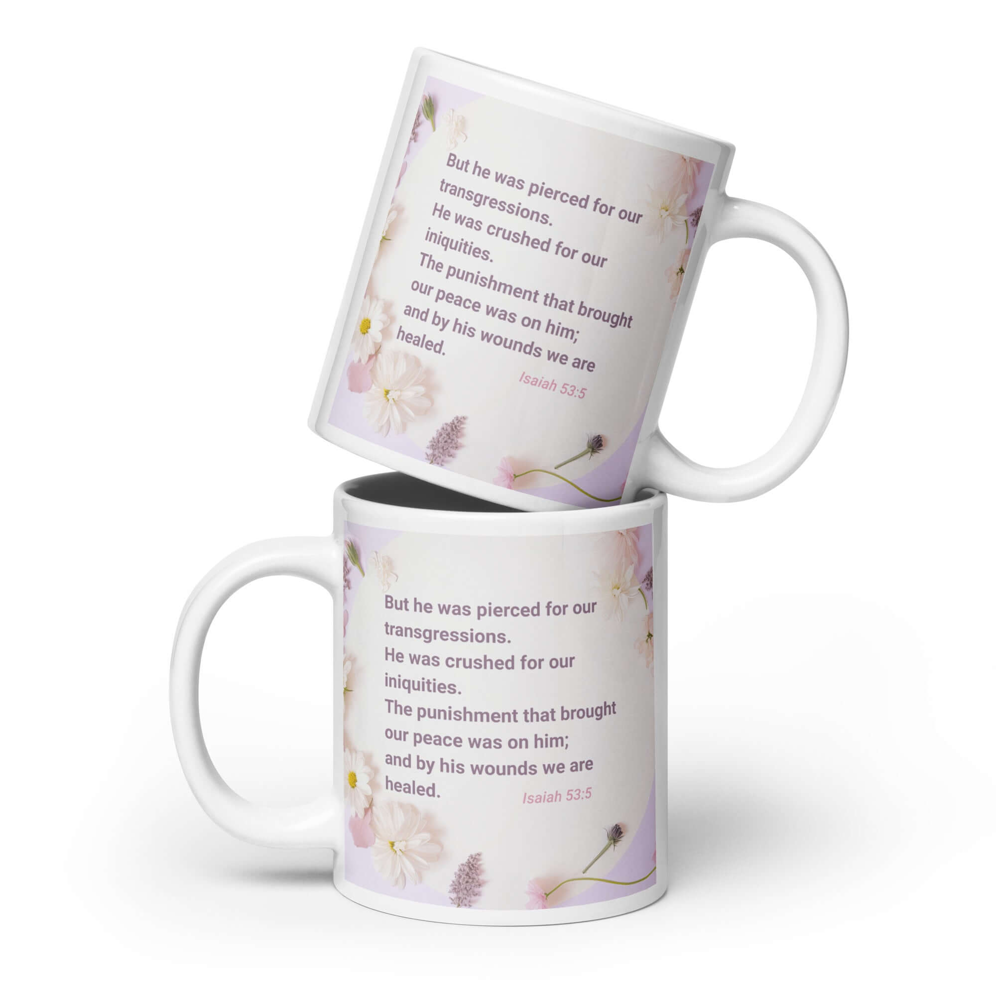 Isaiah 53:5 Bible Verse, by his wounds White Glossy Mug 20 oz