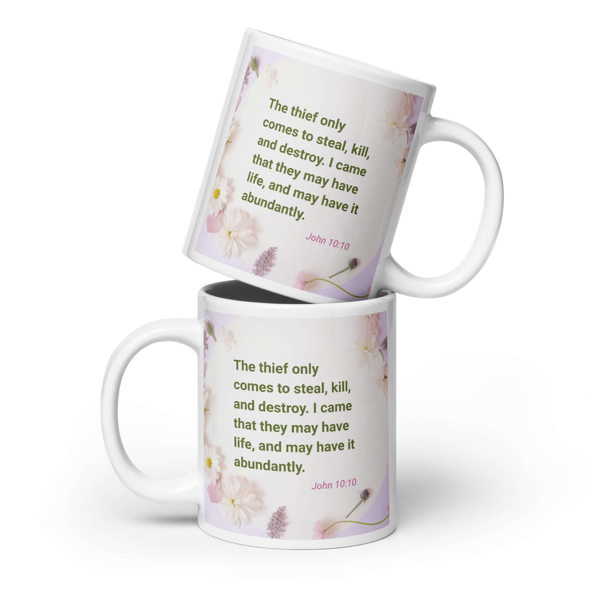 John 10:10 Bible Verse, Abundant Life White Glossy Mug 20 oz