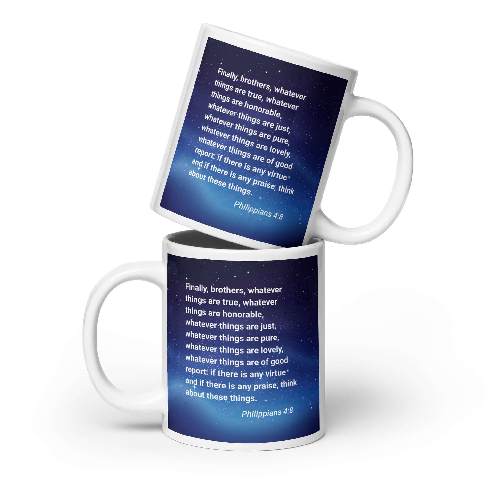 Philippians 4:8 Bible Verse, Think these things White Glossy Mug 20 oz