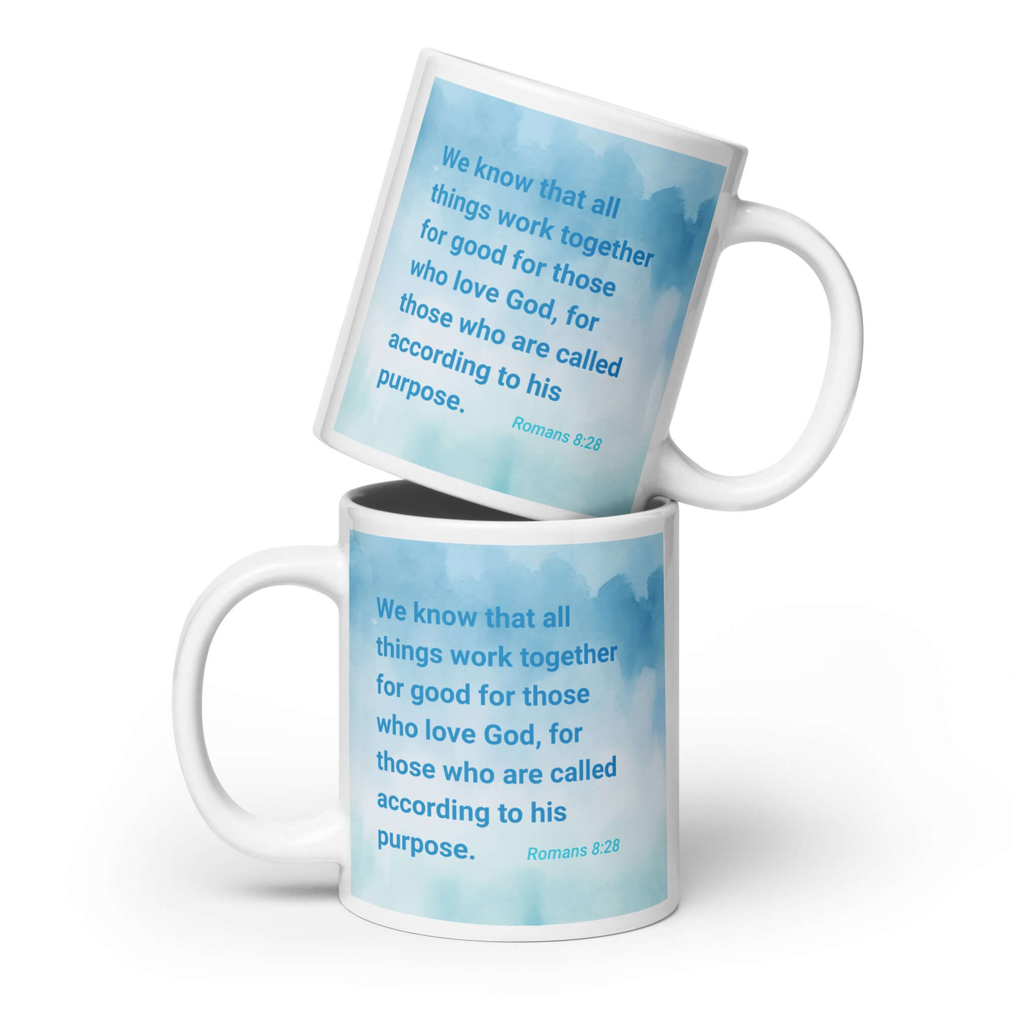 Romans 8:28 Bible Verse, together for good White Glossy Mug 20 oz