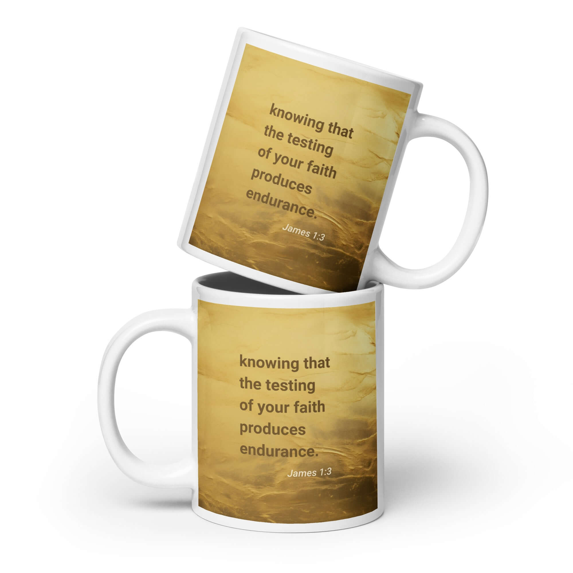 James 1:3 Bible Verse, testing of your faith White Glossy Mug 20 oz