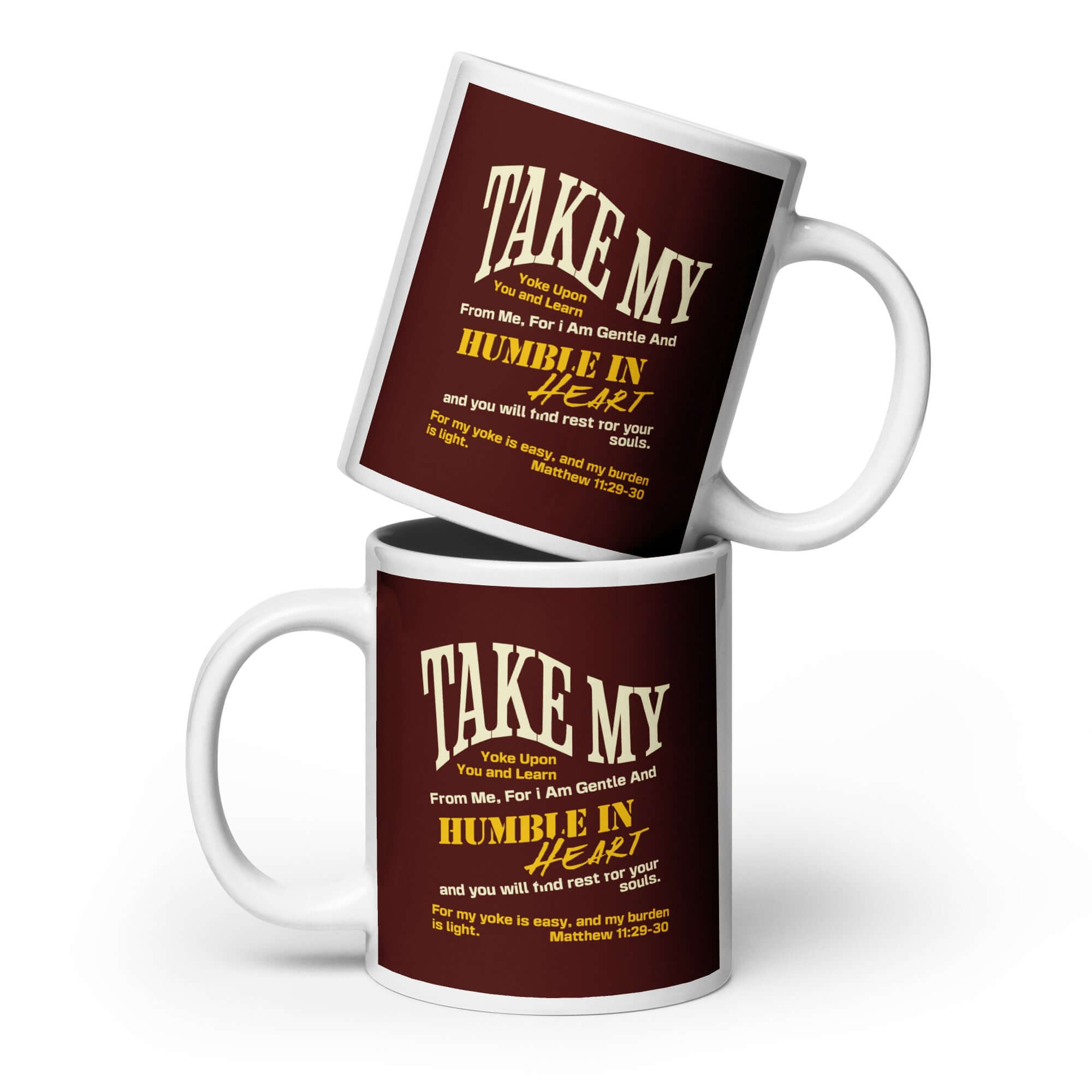 Matthew 11:29-30 Bible Verse, learn from me White Glossy Mug 20 oz