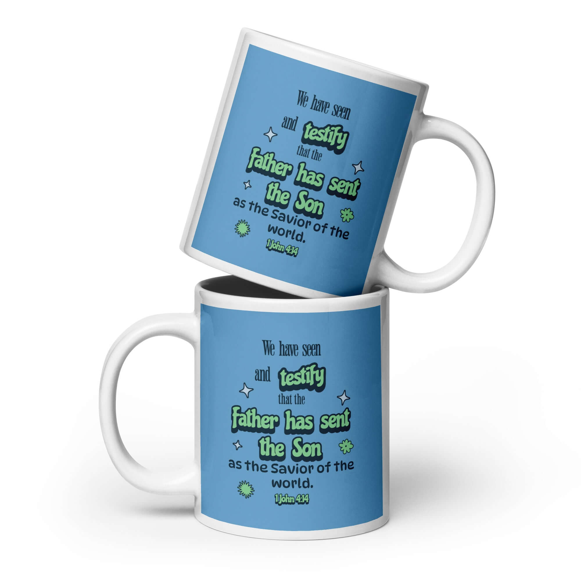 1 John 4:14 Bible Verse, sent the Son White Glossy Mug 20 oz