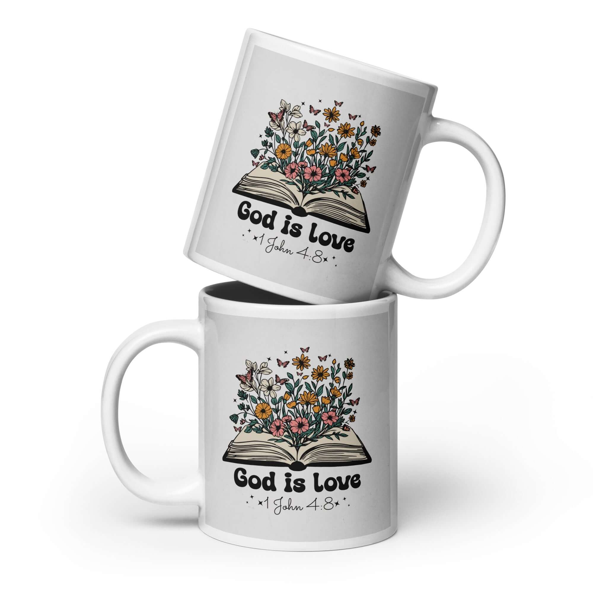 1 John 4:8 Bible Verse, God is Love White Glossy Mug 20 oz