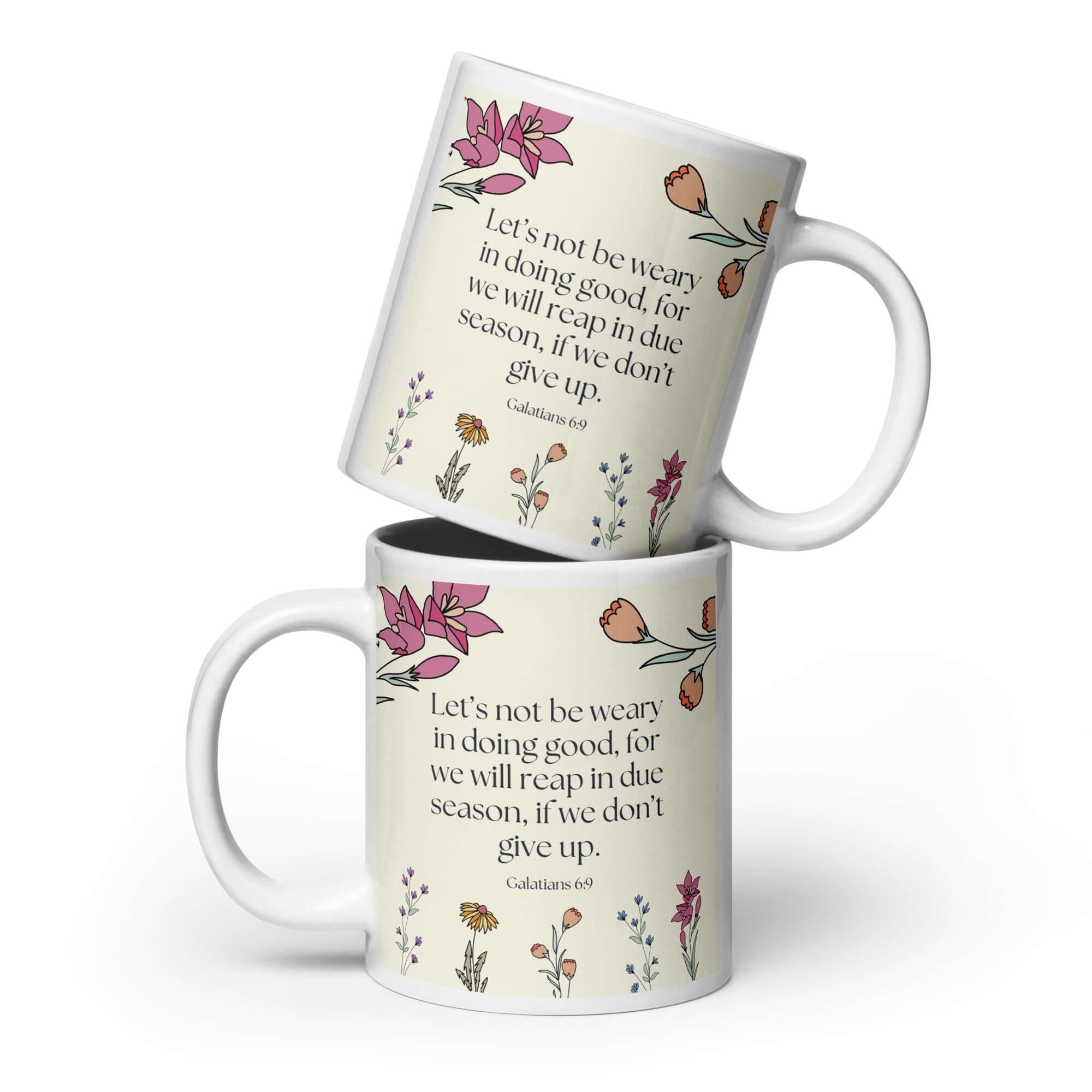 Galatians 6:9 Bible Verse, in doing good White Glossy Mug 20 oz