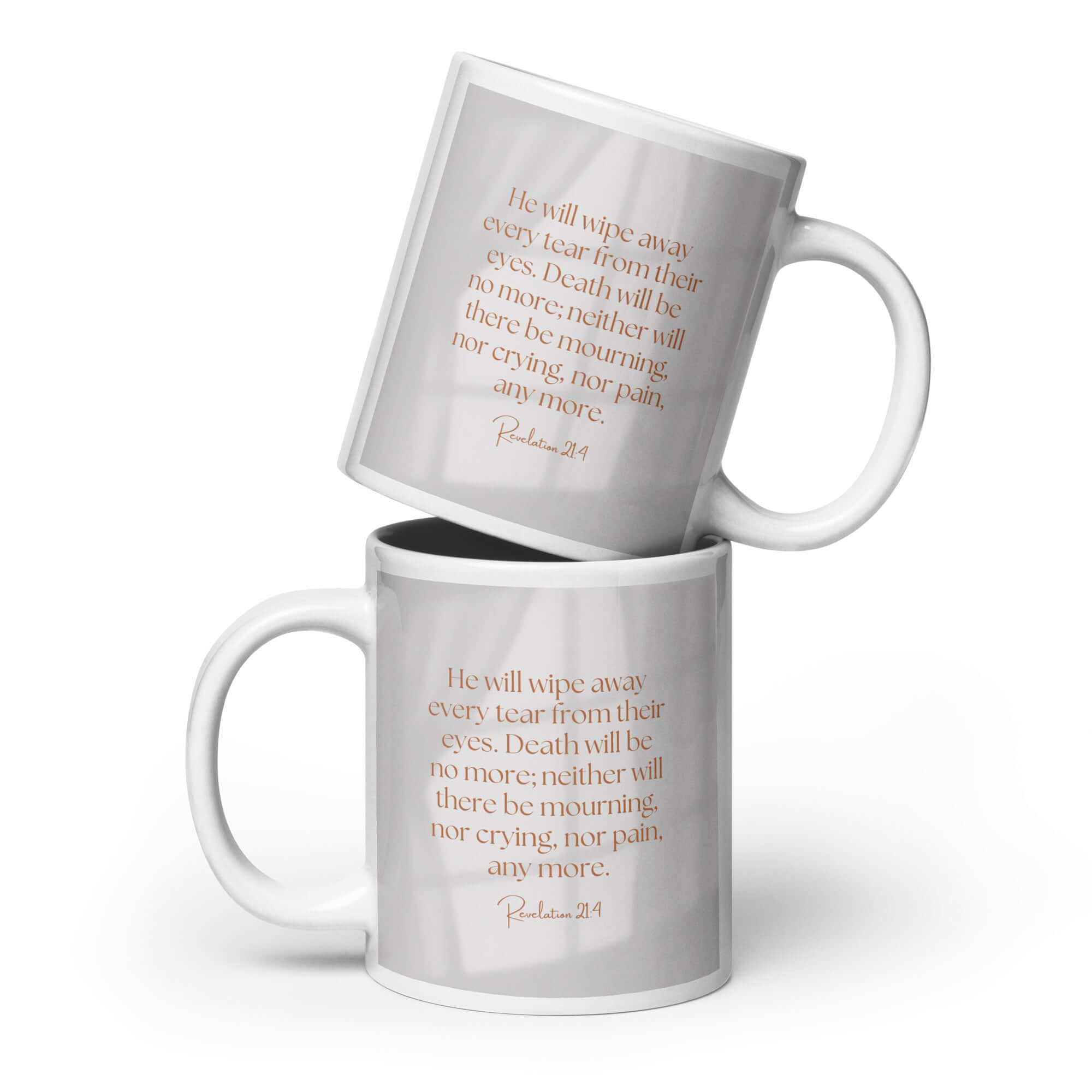 Revelation 21:4 Bible Verse, He will wipe White Glossy Mug 20 oz