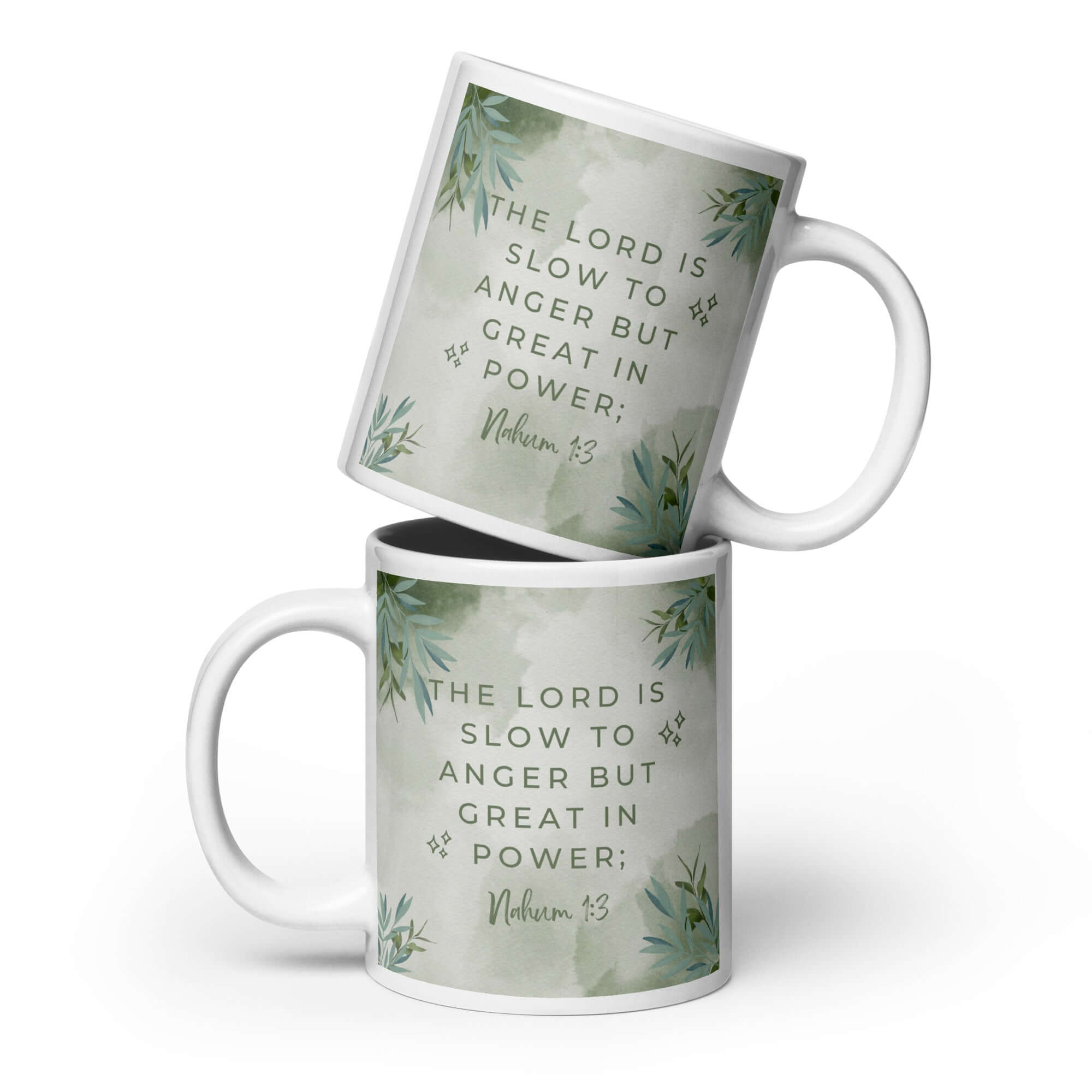 Nahum 1:3 Bible Verse, The Lord is slow White Glossy Mug 20 oz