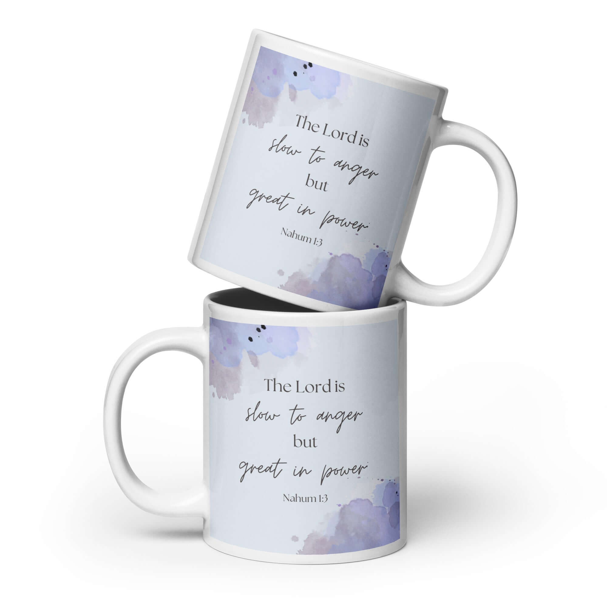 Nahum 1:3 Bible Verse, great in power White Glossy Mug 20 oz