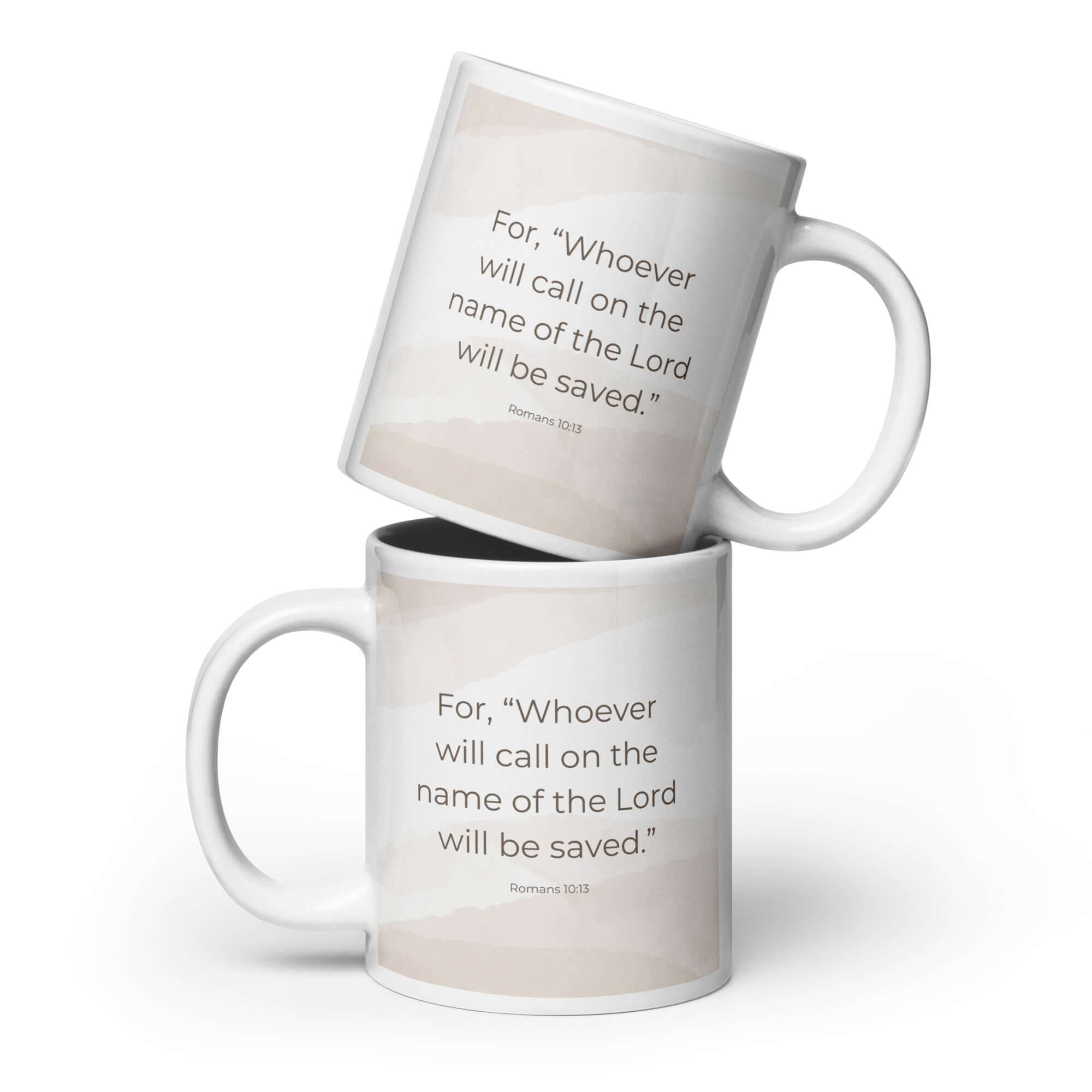 Romans 10:13 Bible Verse, the name White Glossy Mug 20 oz