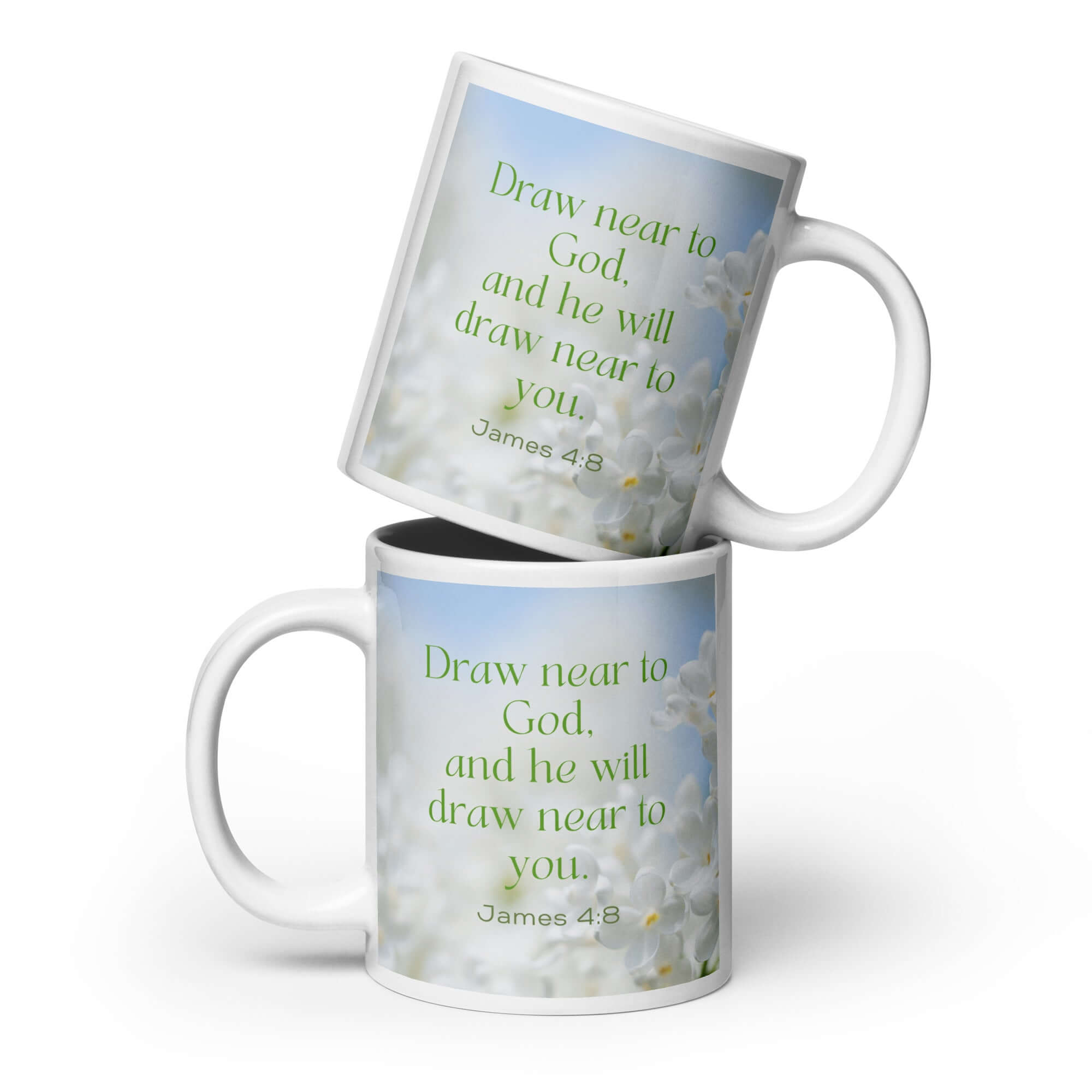 James 4:8 Bible Verse, Draw near White Glossy Mug 20 oz