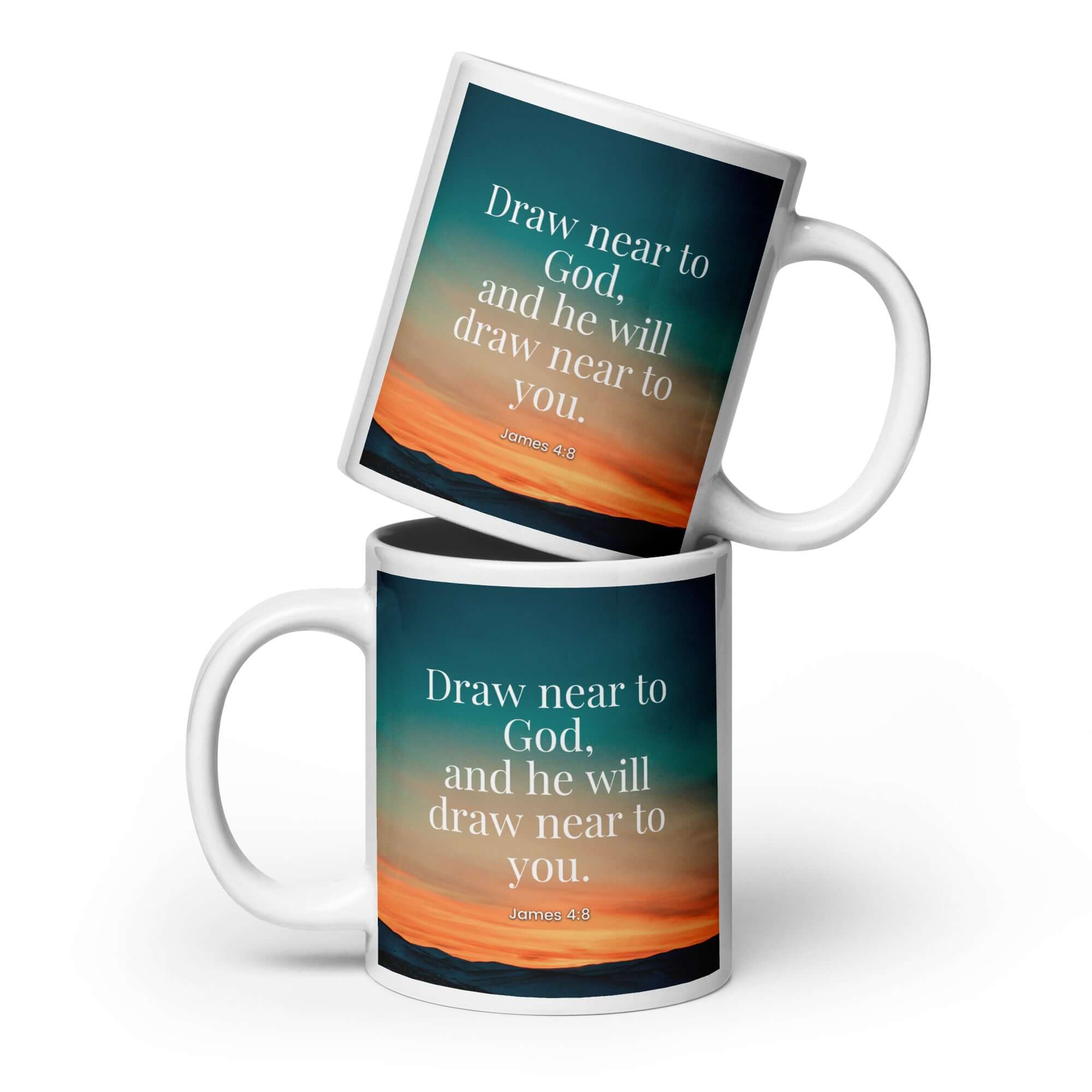 James 4:8 Bible Verse, near to God White Glossy Mug 20 oz