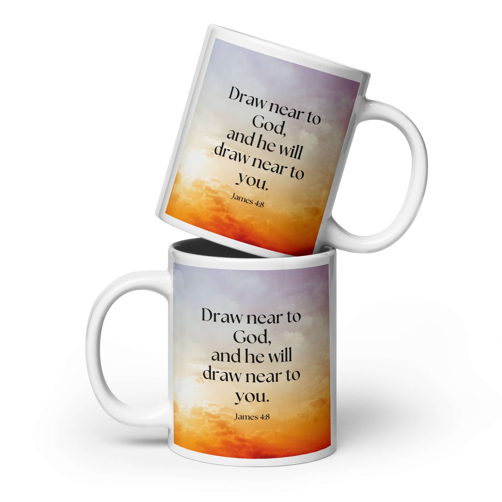 James 4:8 Bible Verse, he will draw White Glossy Mug 20 oz
