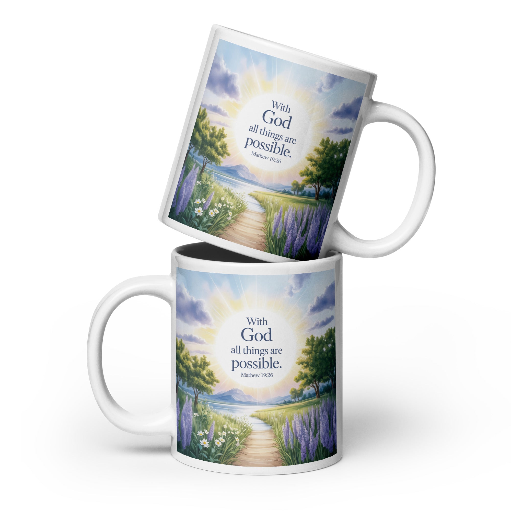 Matthew 19:26 Bible Verse Looking at White Glossy Mug 20 oz
