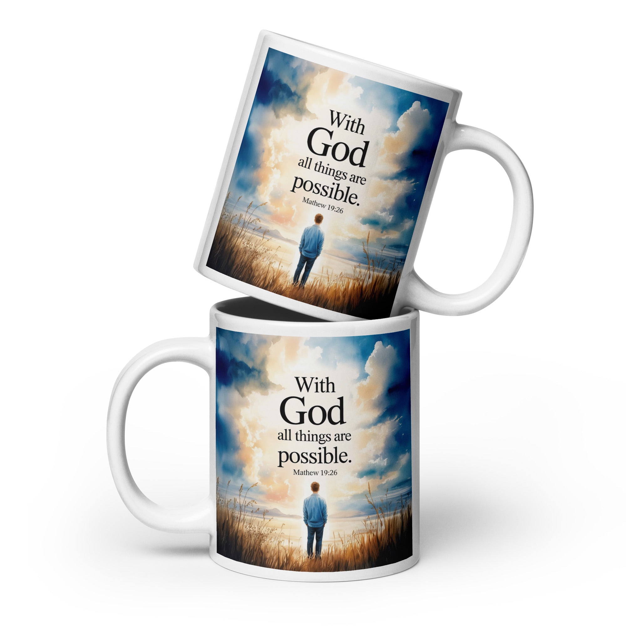 Matthew 19:26 Bible Verse Jesus White Glossy Mug 20 oz