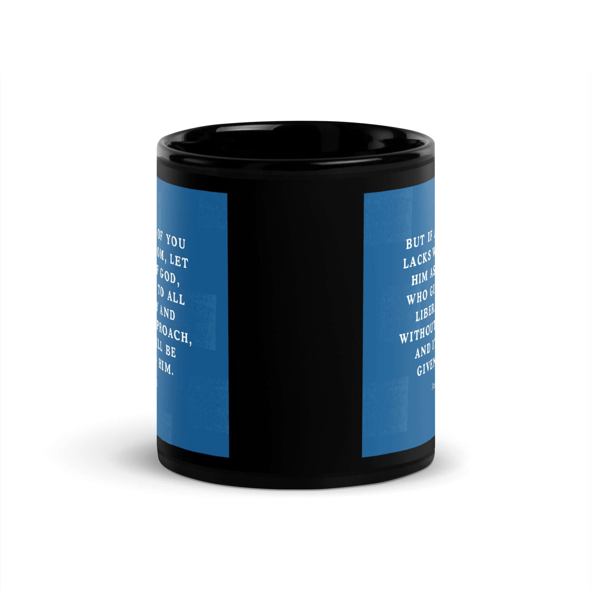 James 1:5 Bible Verse, gives to all Black Glossy Mug