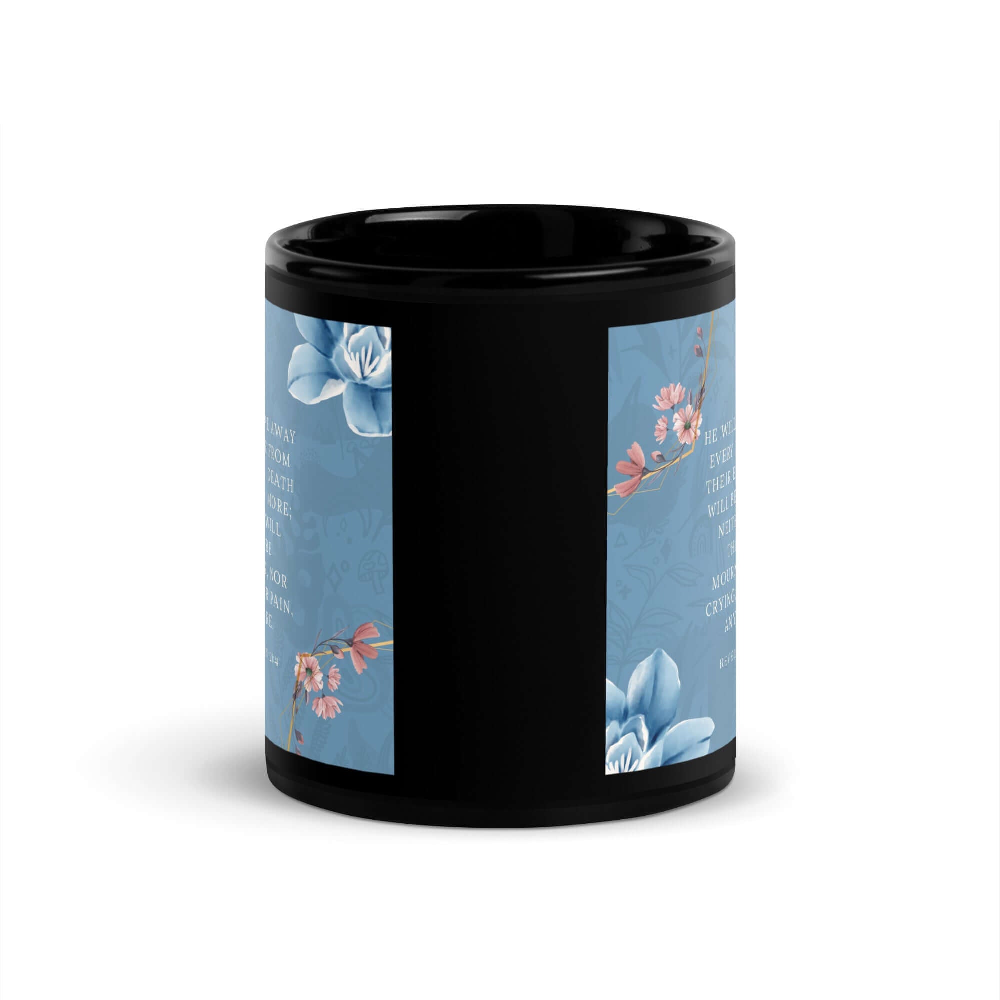 Revelation 21:4 Bible Verse, every tear Black Glossy Mug