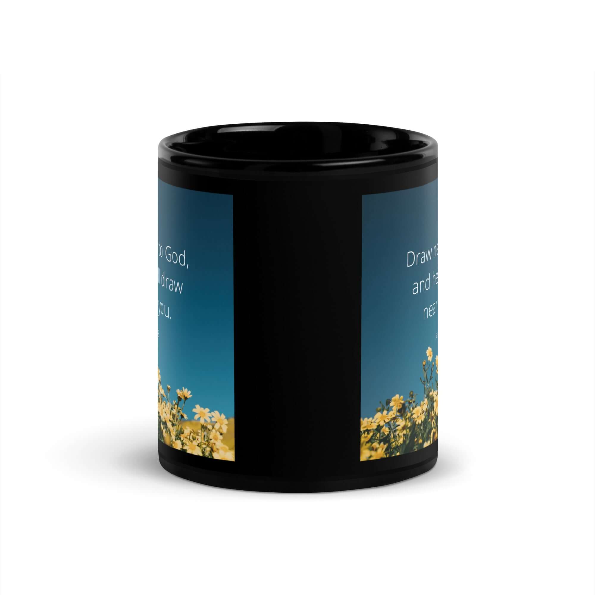James 4:8 Bible Verse, near to you Black Glossy Mug