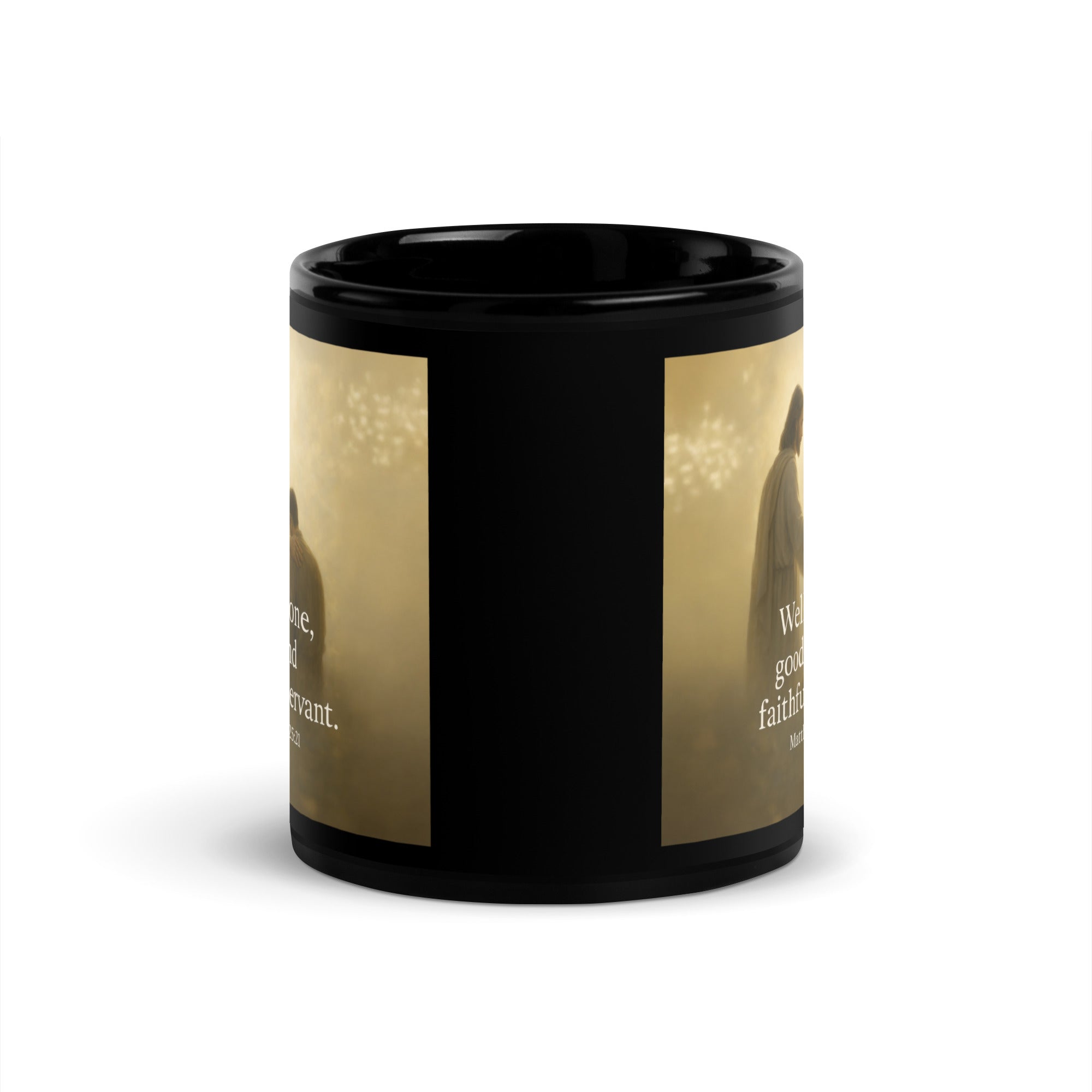 Matthew 25:21 Bible Verse Well Done Black Glossy Mug