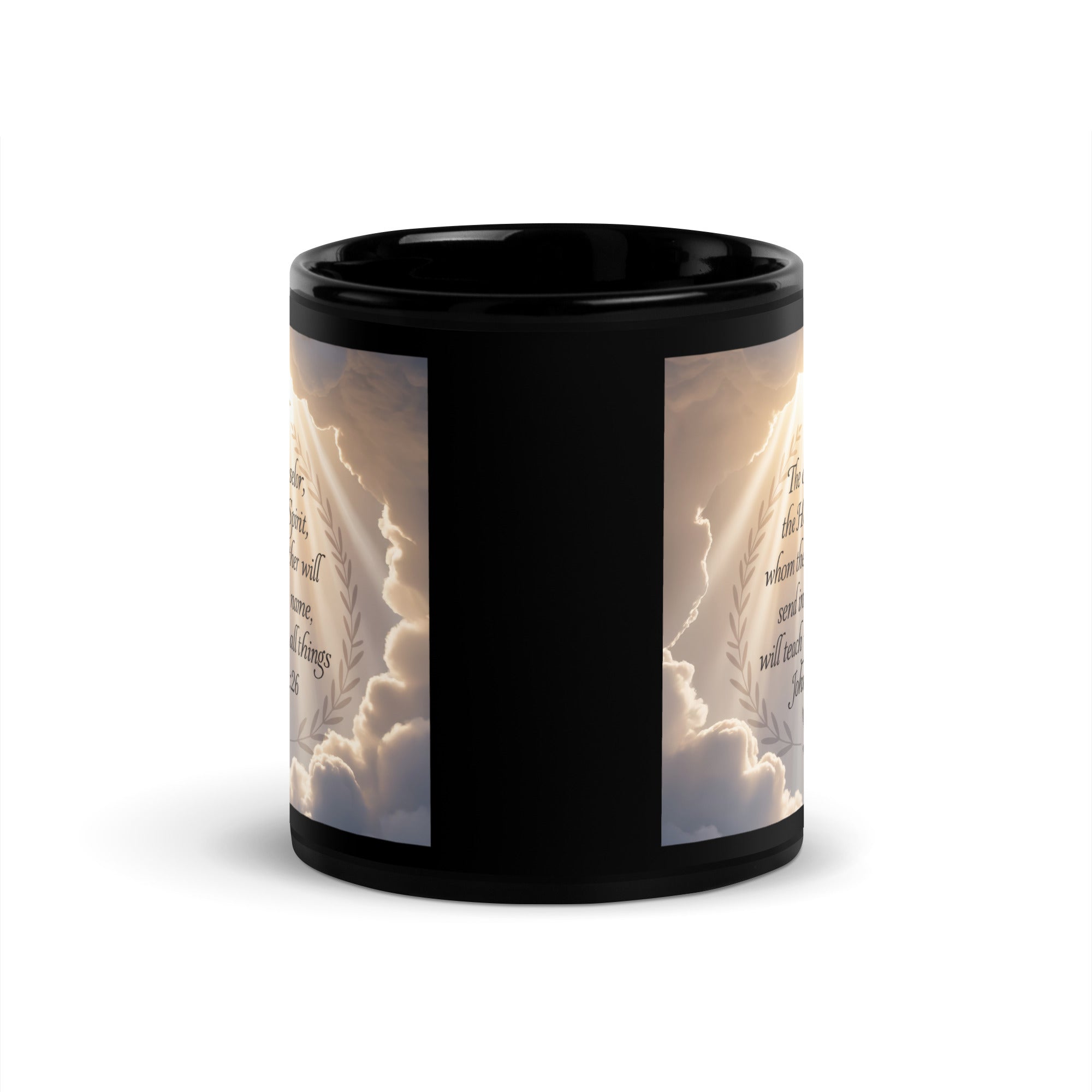 John 14:26 Bible Verse Counselor Black Glossy Mug