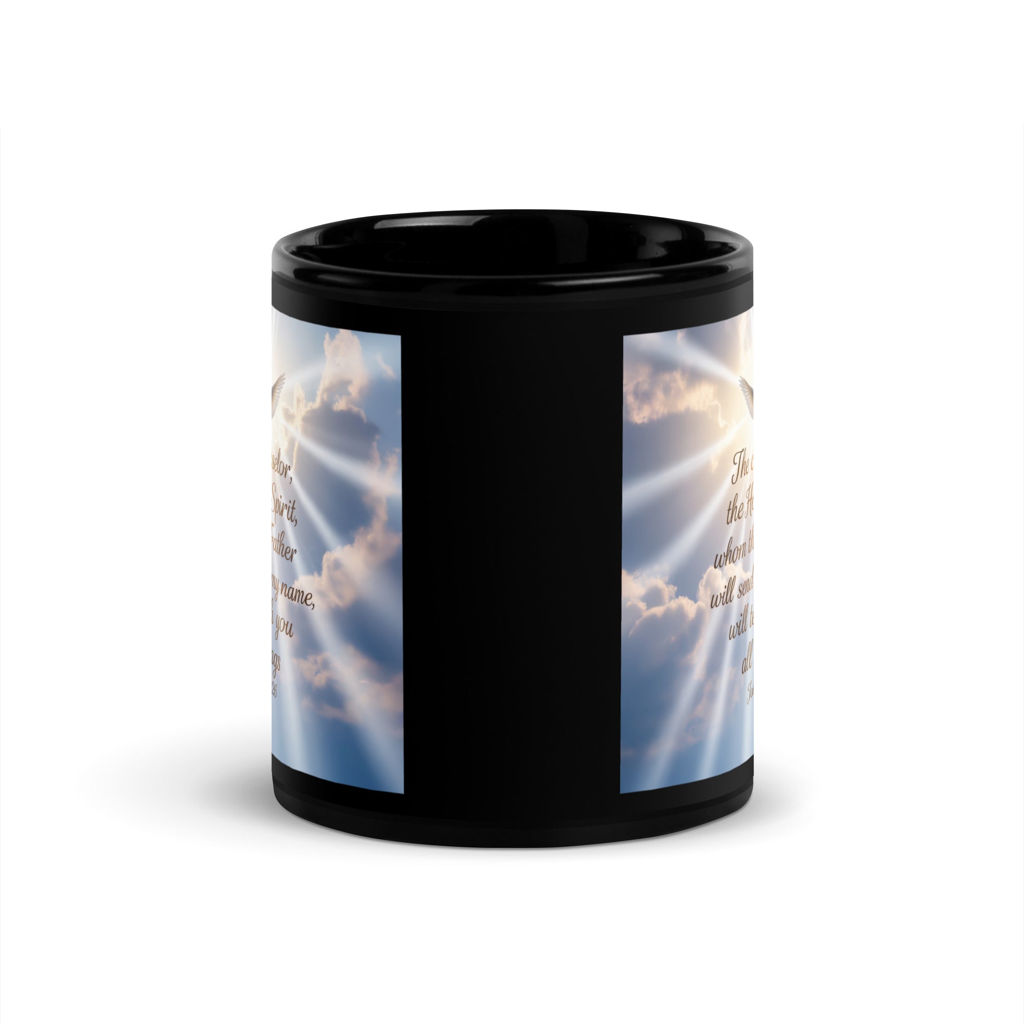 John 14:26 Bible Verse Father Black Glossy Mug