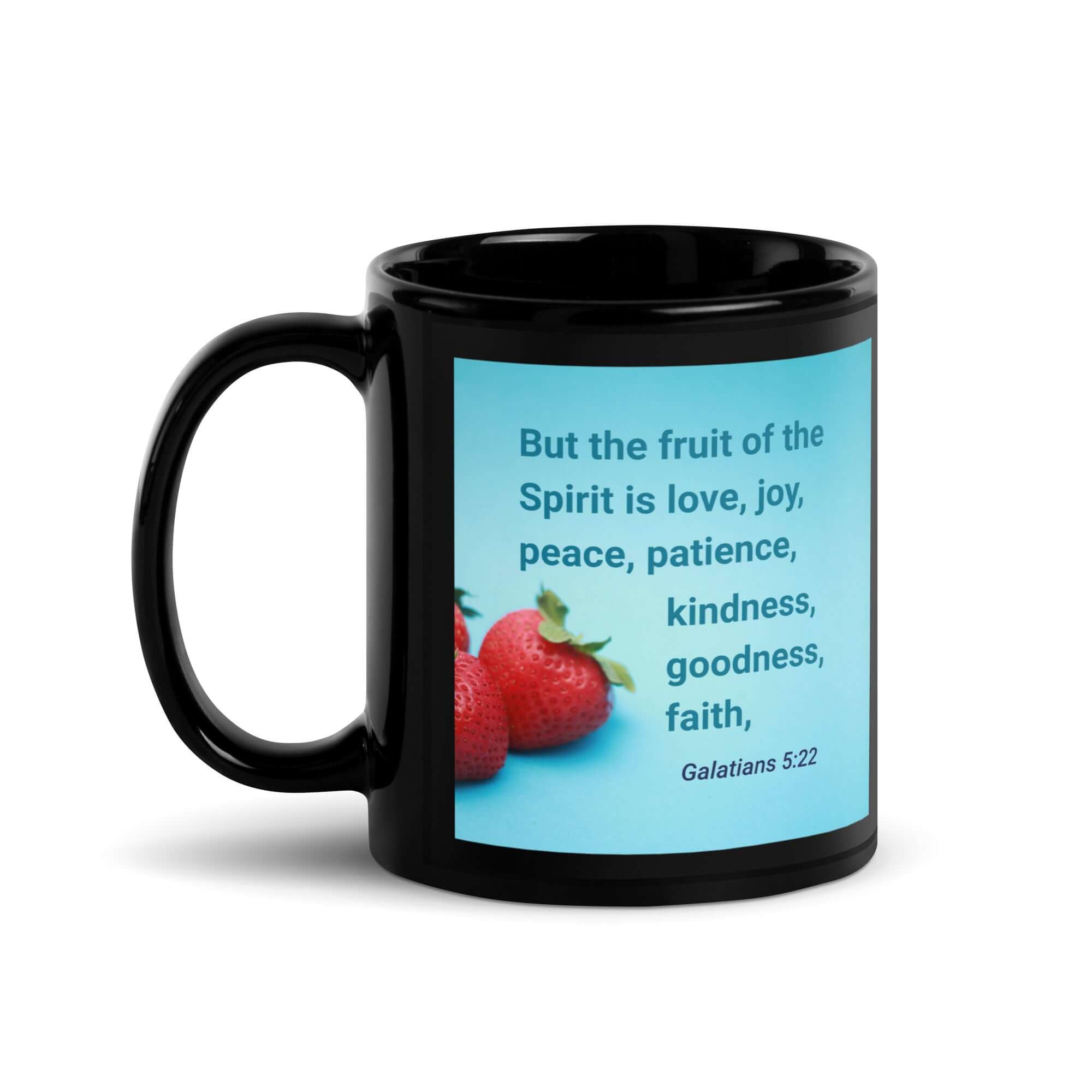 Gal 5:22 - Bible Verse, fruit of the Spirit Black Glossy Mug