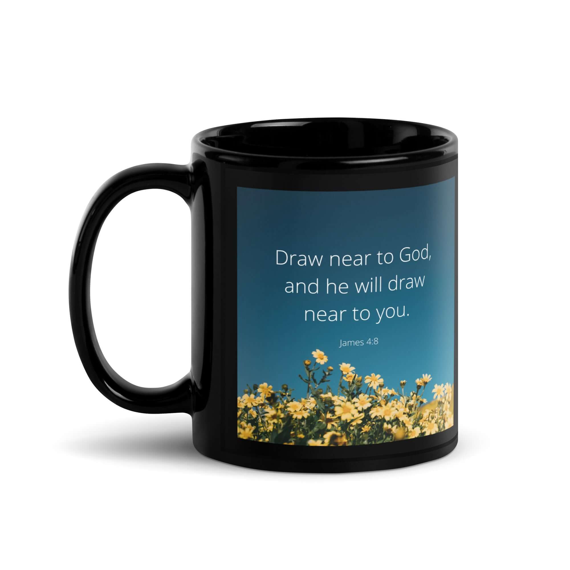 James 4:8 Bible Verse, near to you Black Glossy Mug