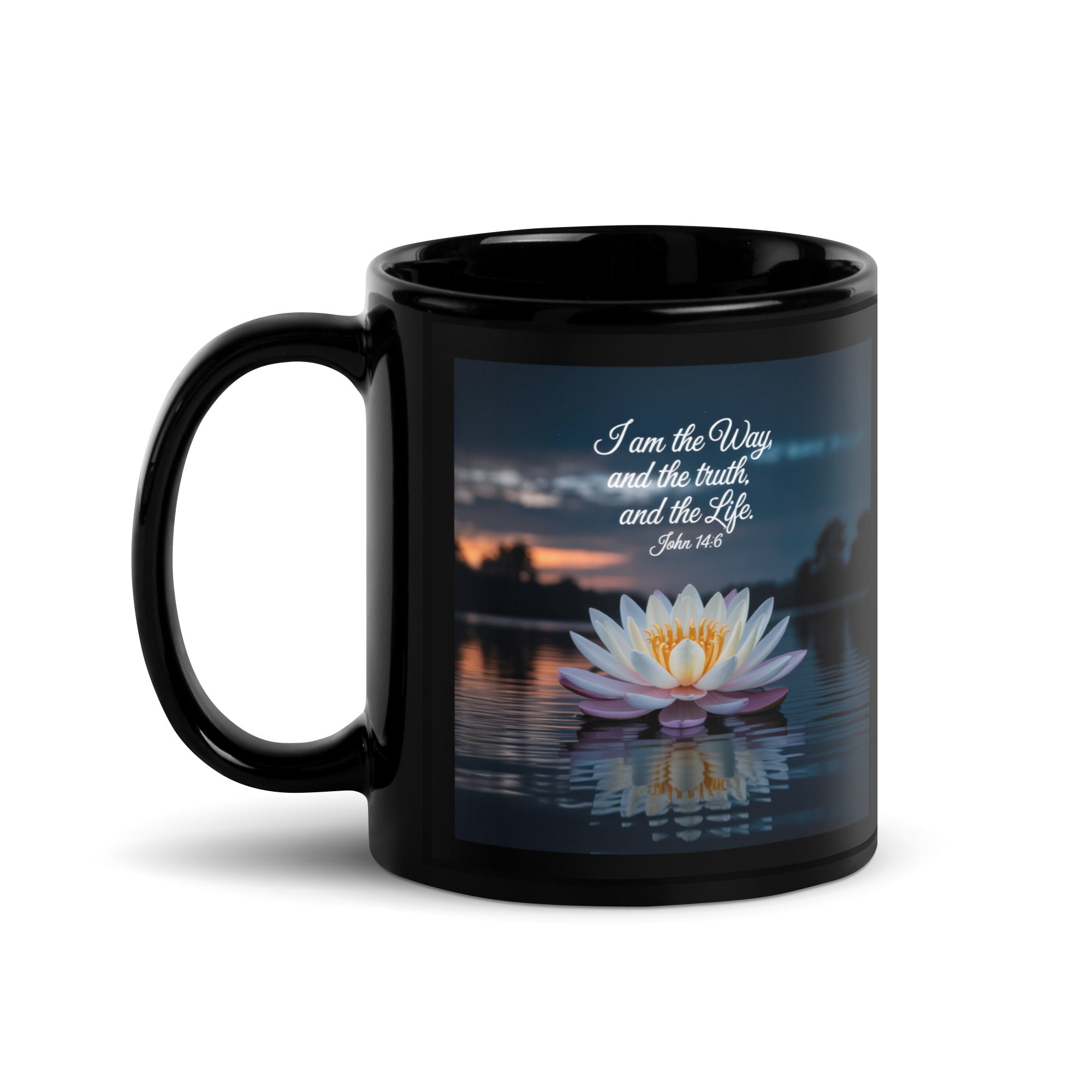 John 14:6 Bible Verse The Father Black Glossy Mug 11 oz