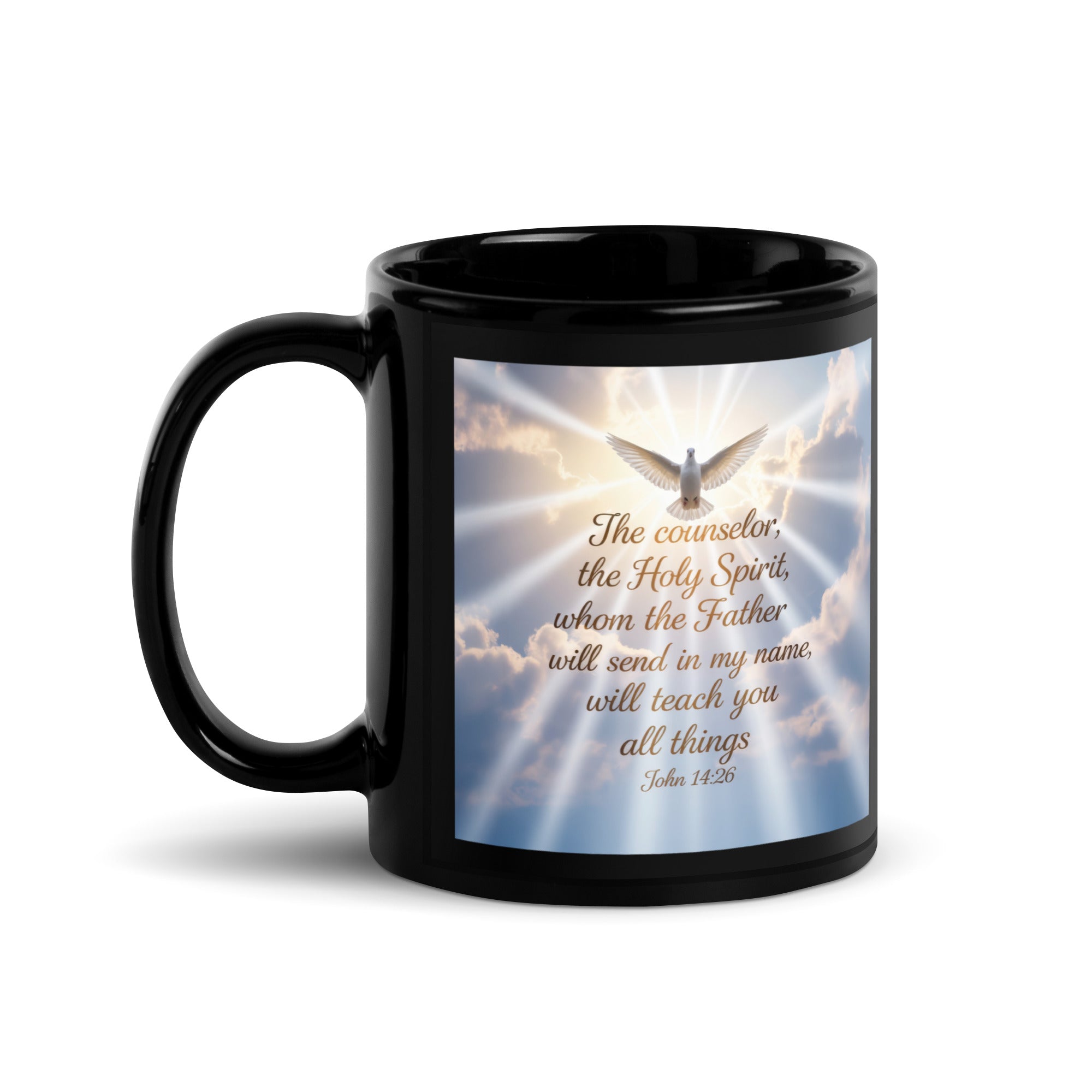 John 14:26 Bible Verse Father Black Glossy Mug 11 oz