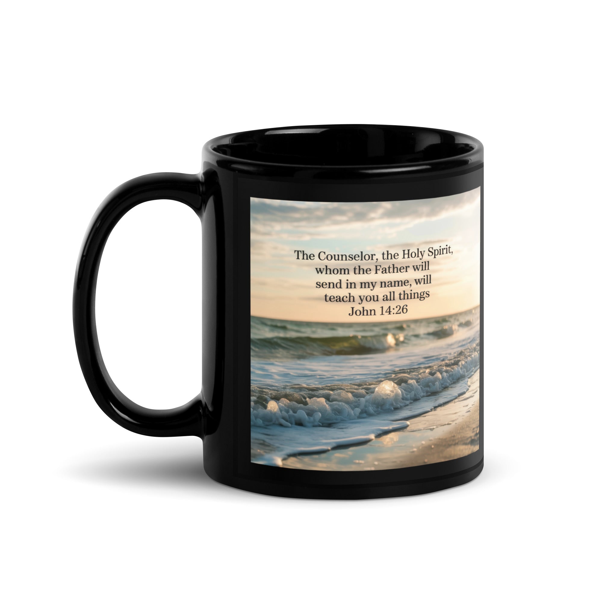 John 14:26 Bible Verse You All Black Glossy Mug 11 oz