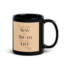 John 14:6 Bible Verse, Color Text Brown Background Black Mug