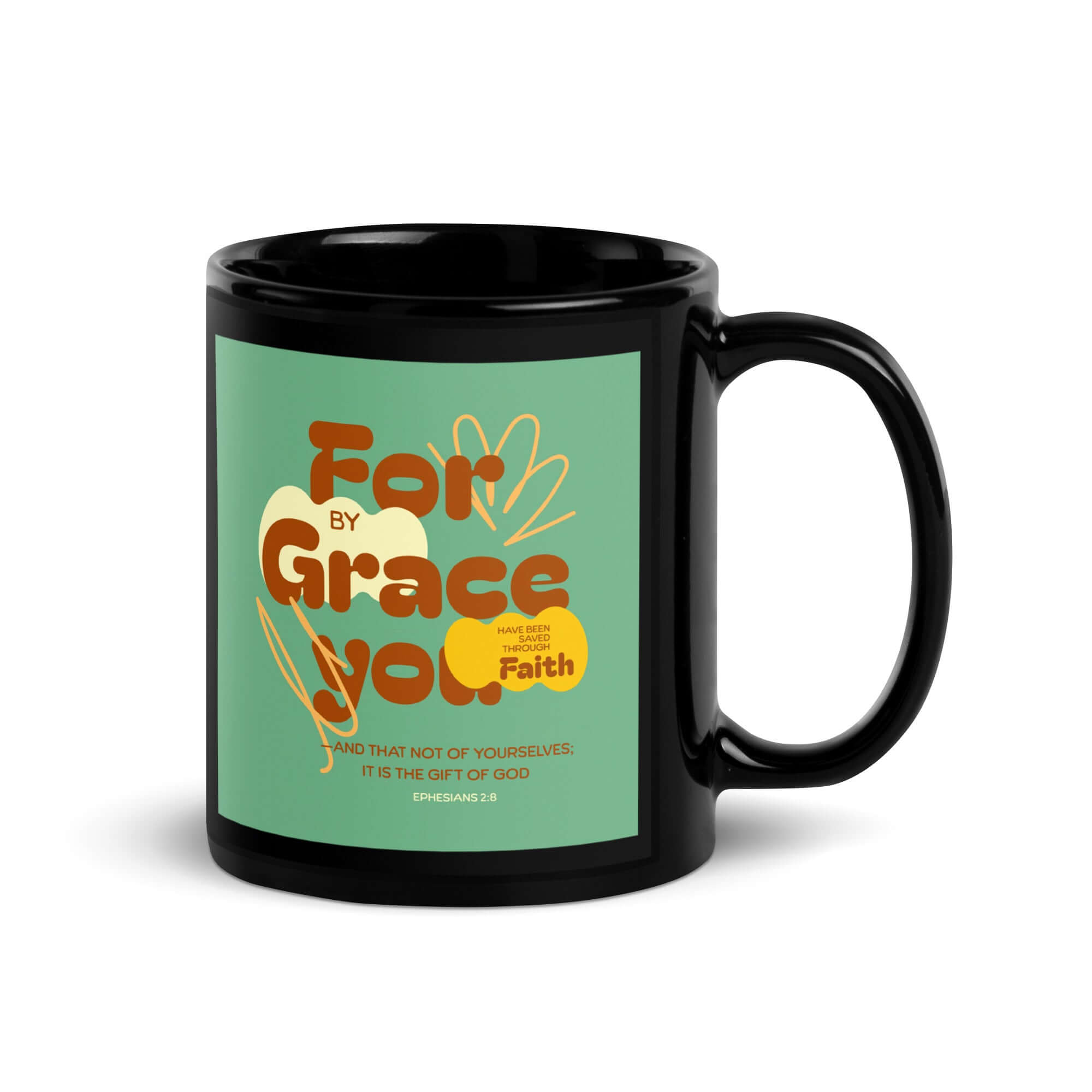 Eph 2:8 - Bible Verse, for by grace Black Glossy Mug