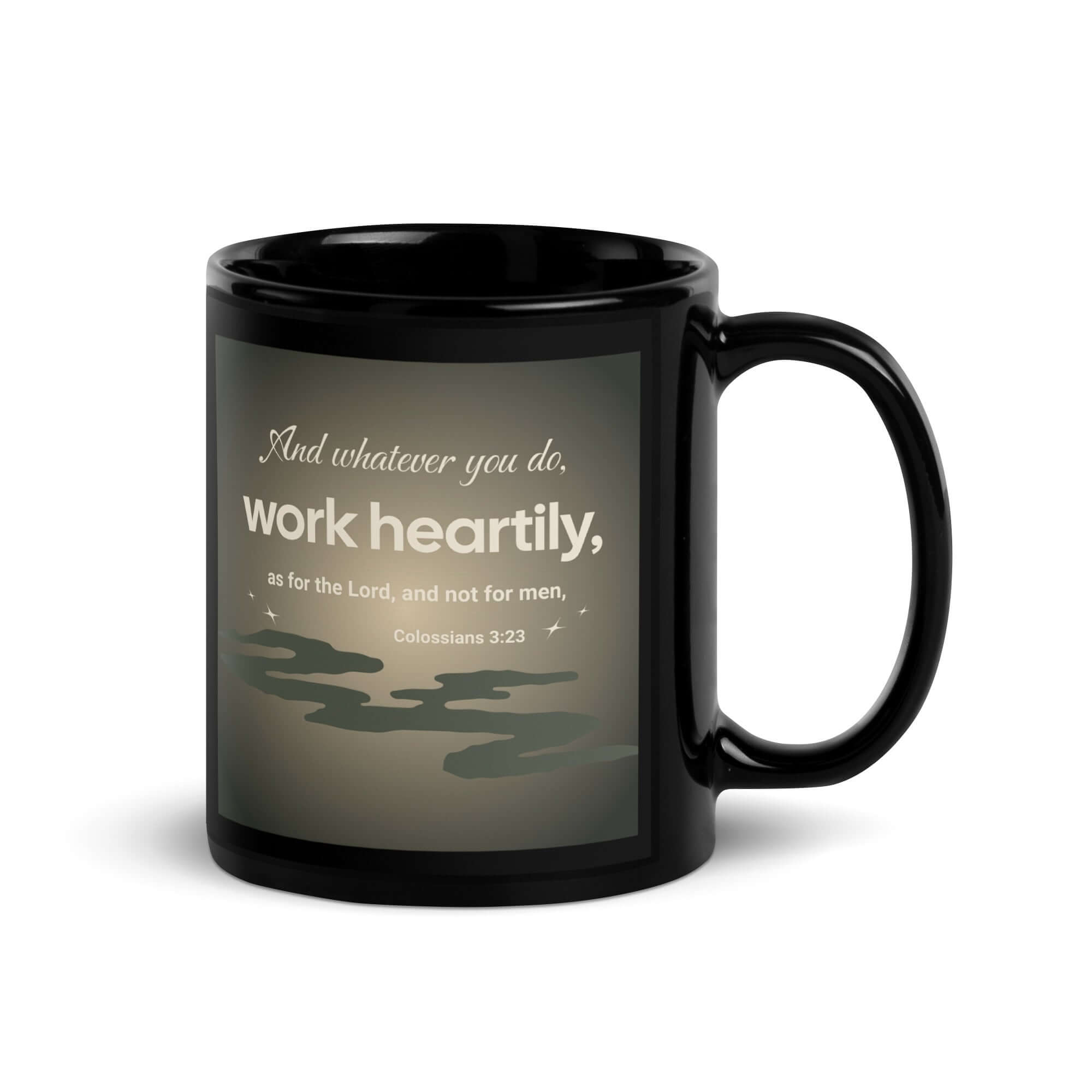 Col 3:23 - Bible Verse, as for the Lord Black Glossy Mug