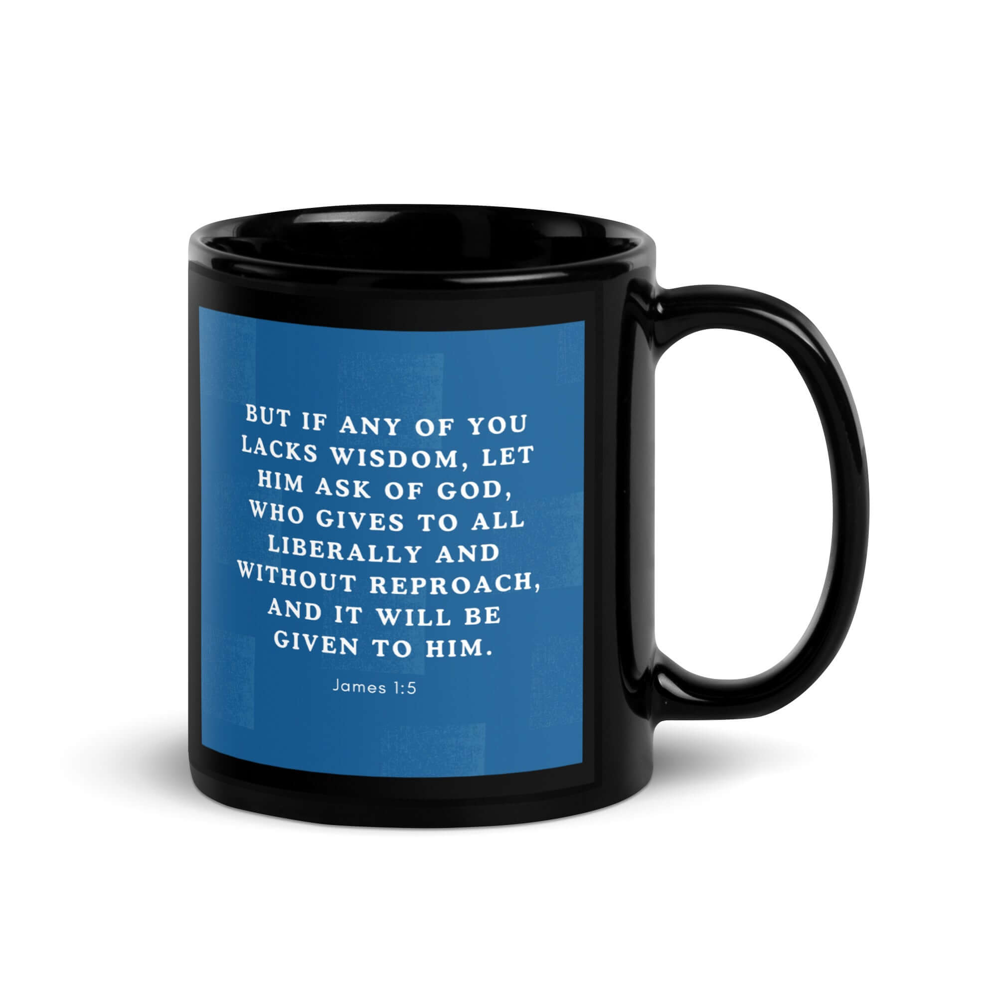 James 1:5 Bible Verse, gives to all Black Glossy Mug