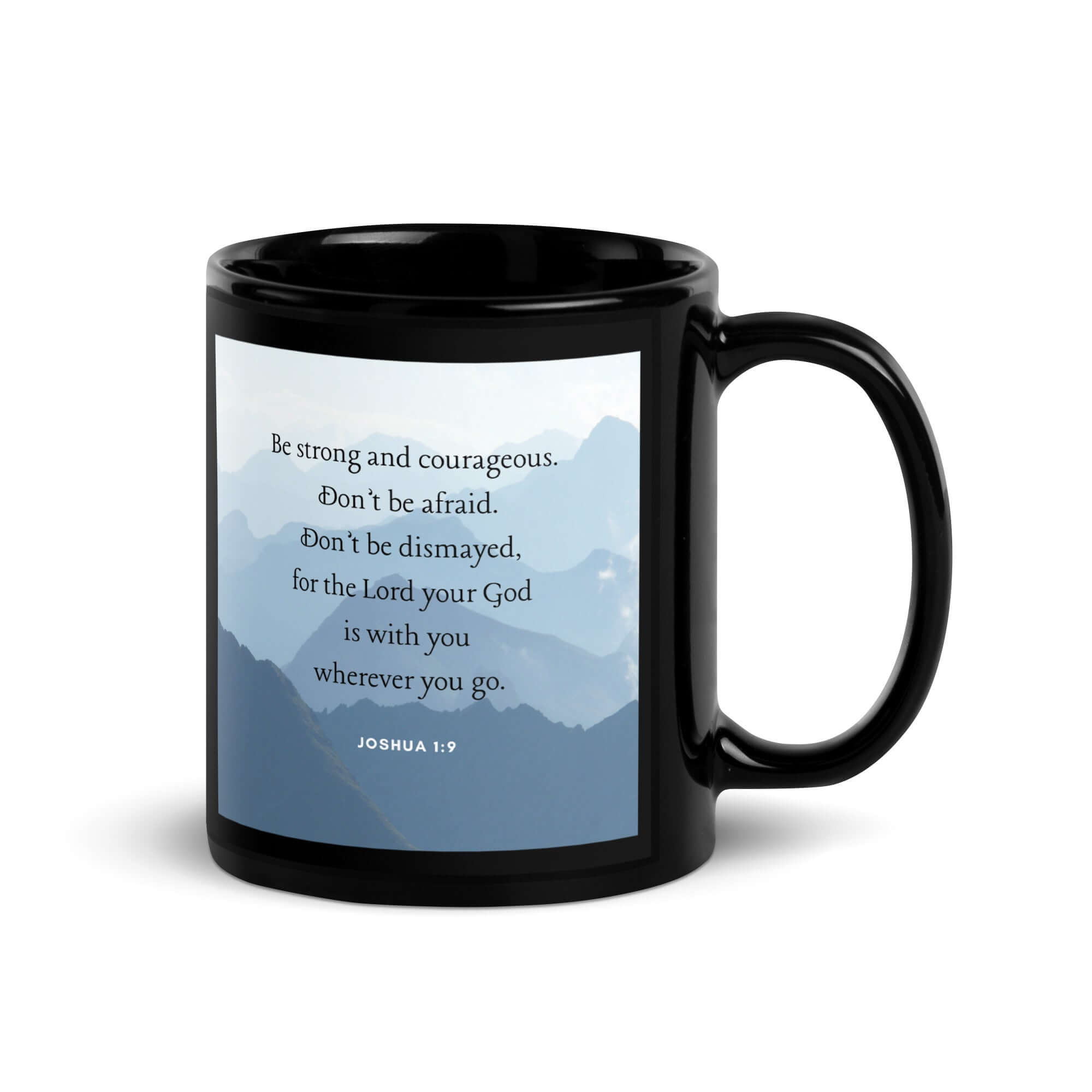 Joshua 1:9 Bible Verse, Courageous Black Glossy Mug