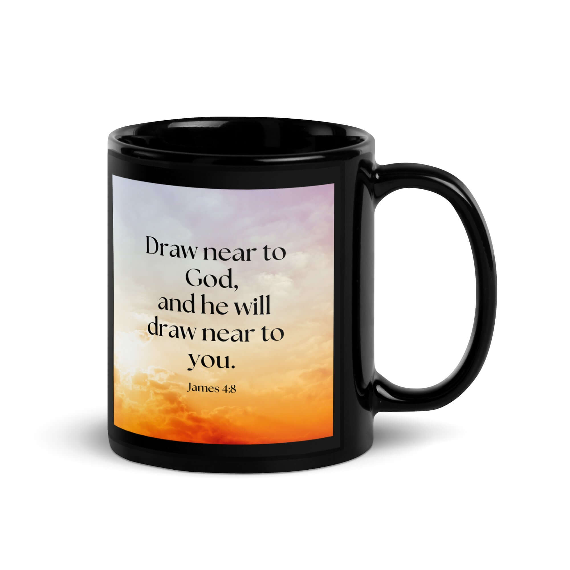 James 4:8 Bible Verse, he will draw Black Glossy Mug