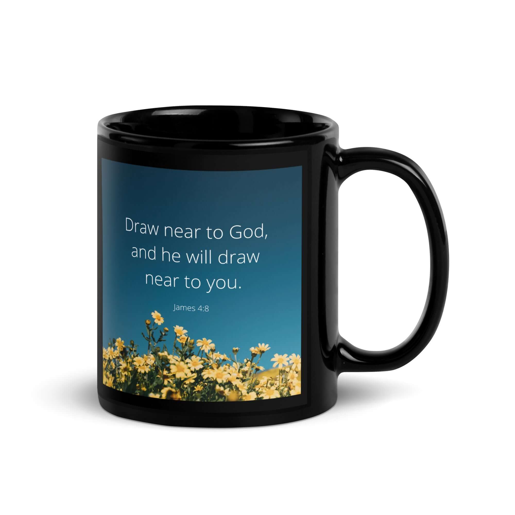 James 4:8 Bible Verse, near to you Black Glossy Mug