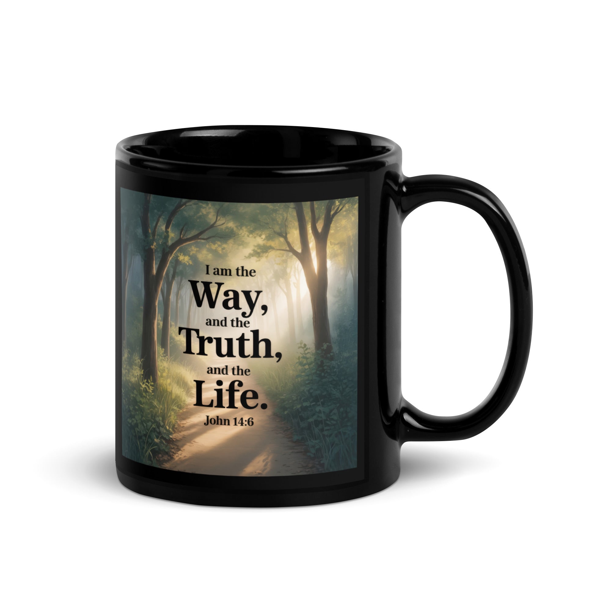 John 14:6 Bible Verse The Life Black Glossy Mug