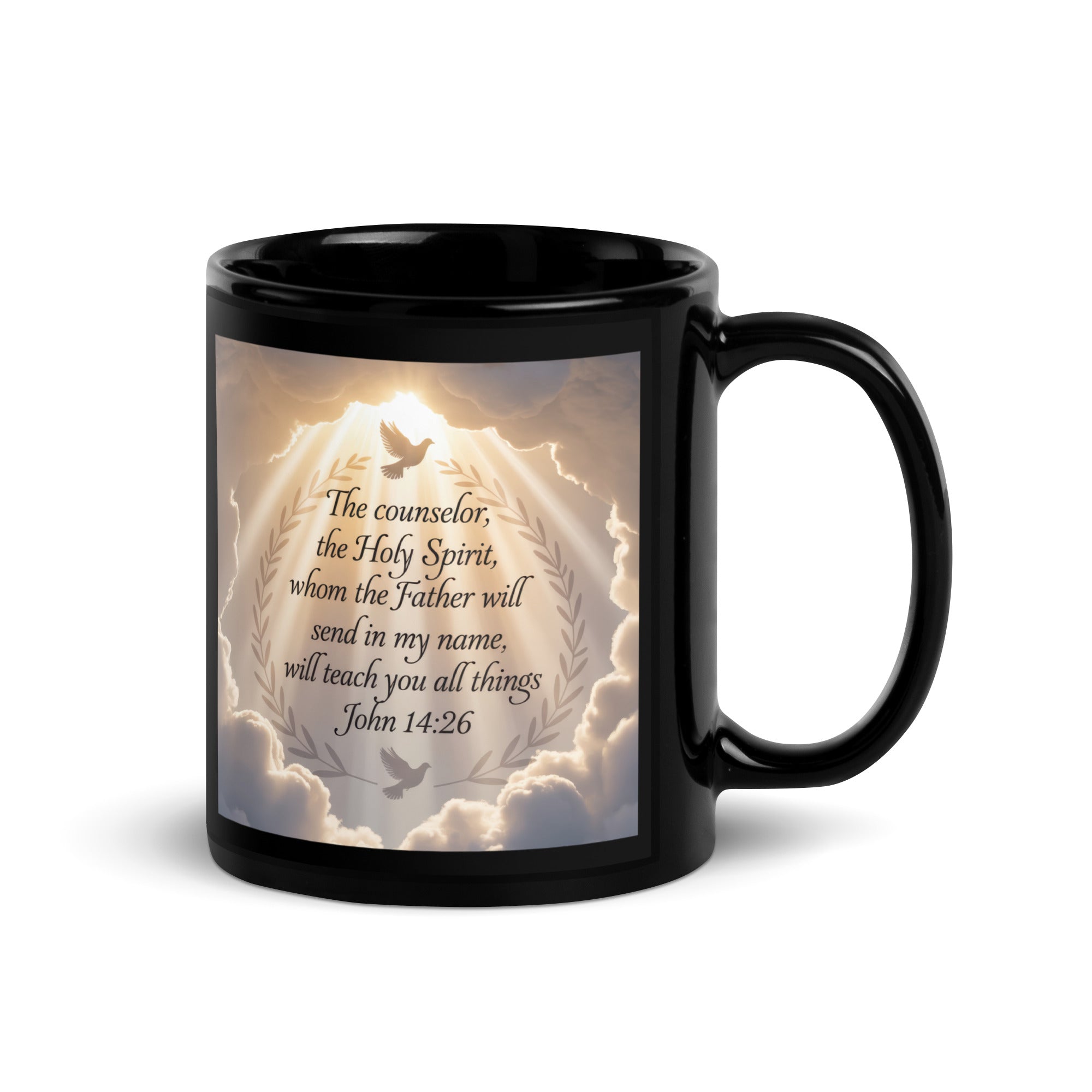 John 14:26 Bible Verse Counselor Black Glossy Mug