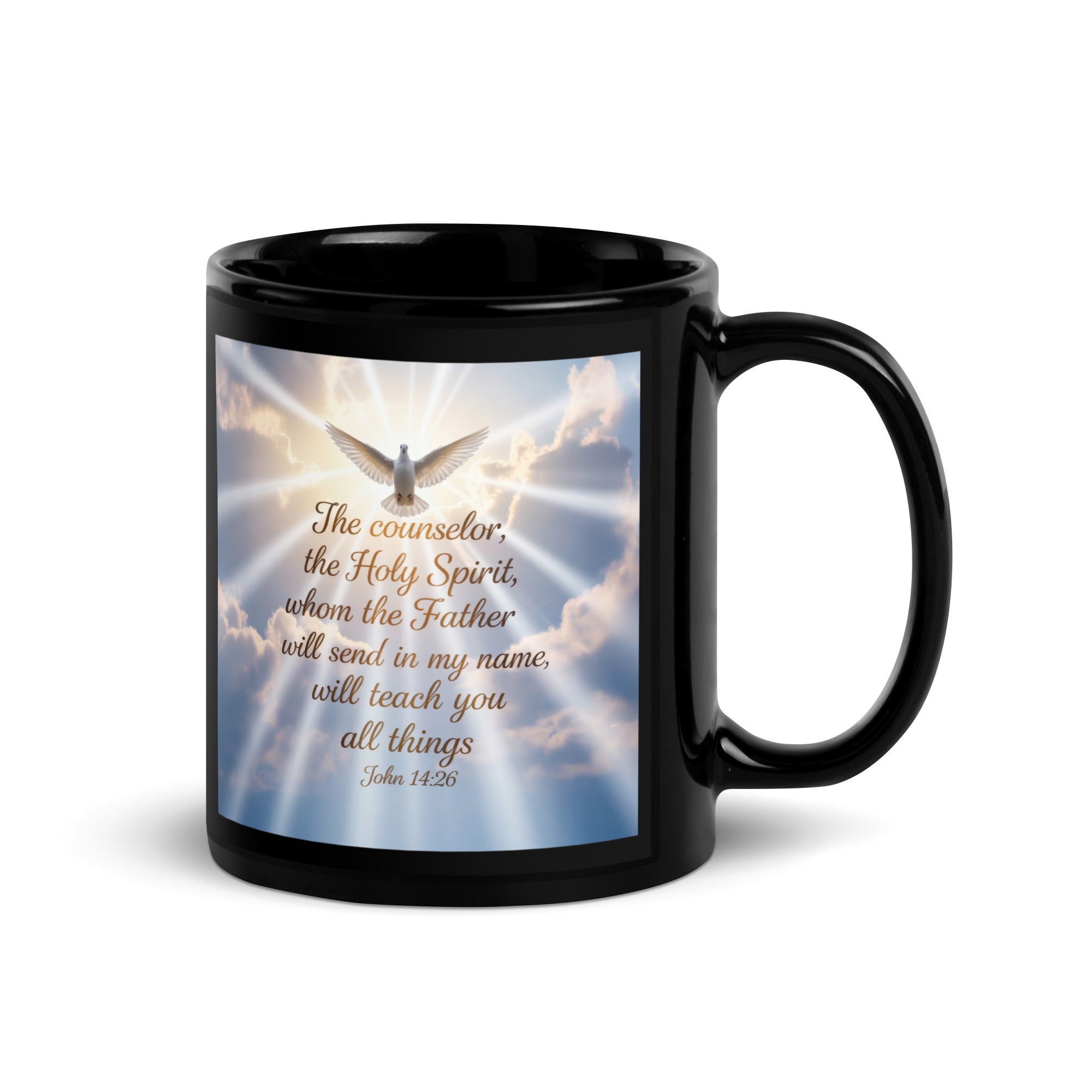 John 14:26 Bible Verse Father Black Glossy Mug