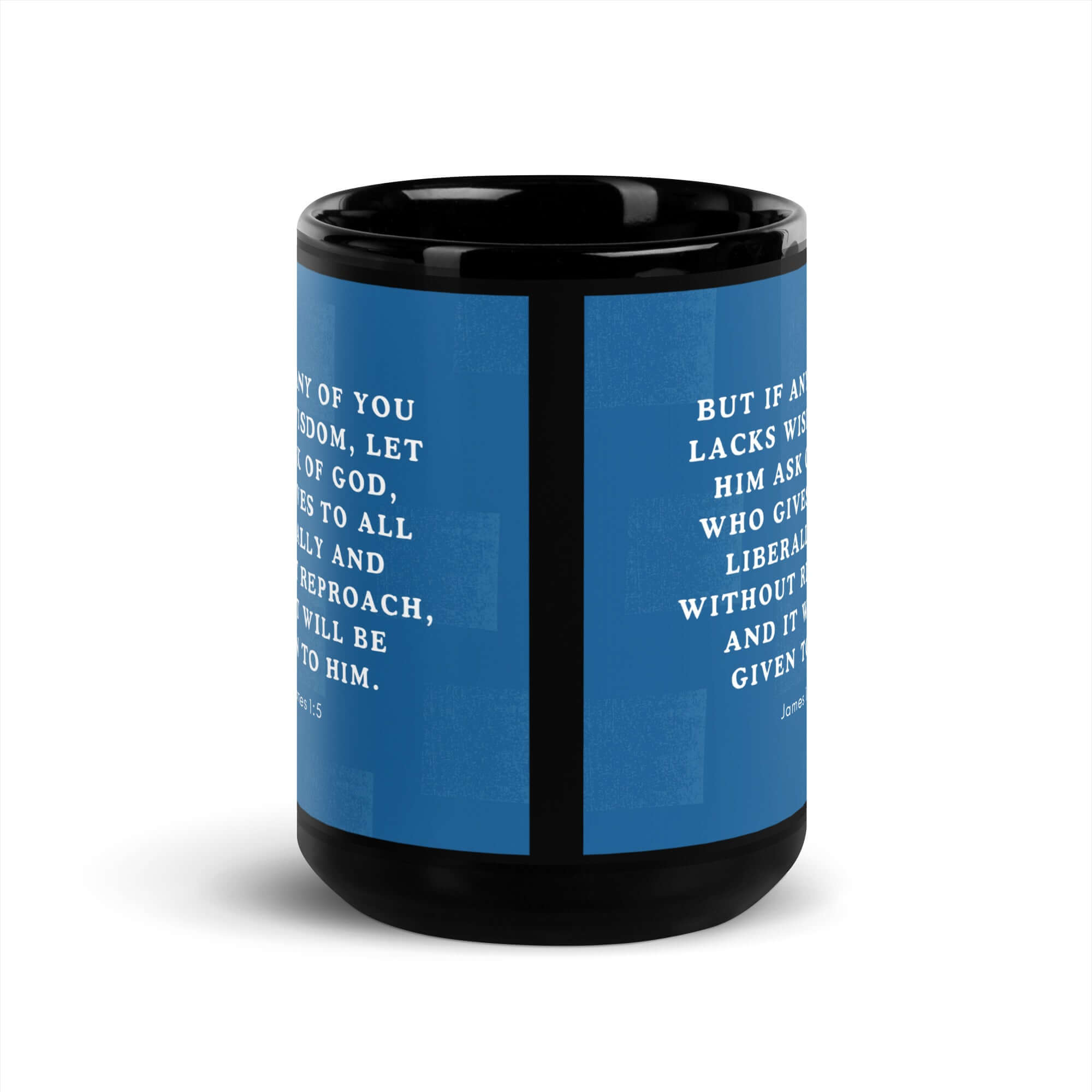 James 1:5 Bible Verse, gives to all Black Glossy Mug