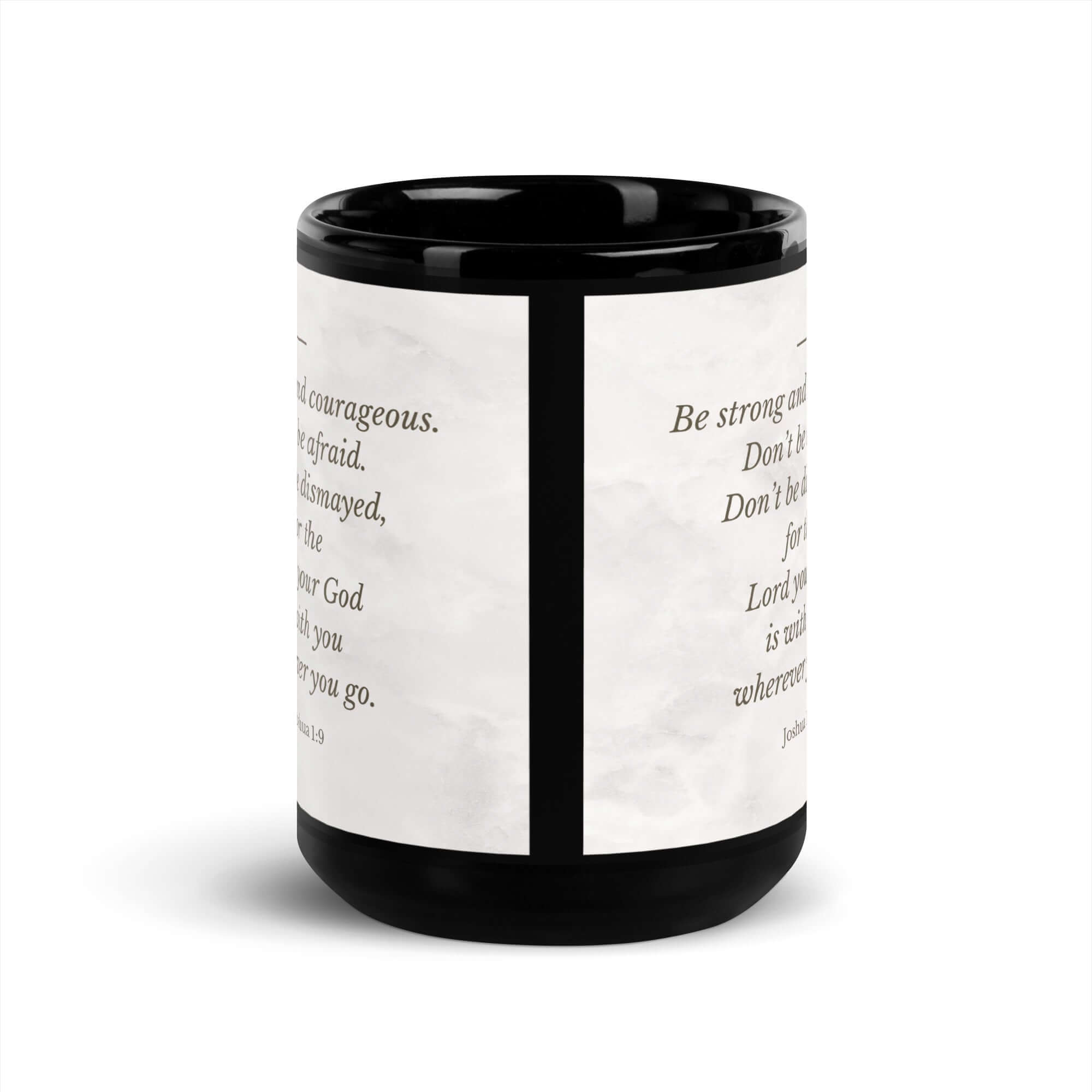 Joshua 1:9 Bible Verse, Be strong Black Glossy Mug