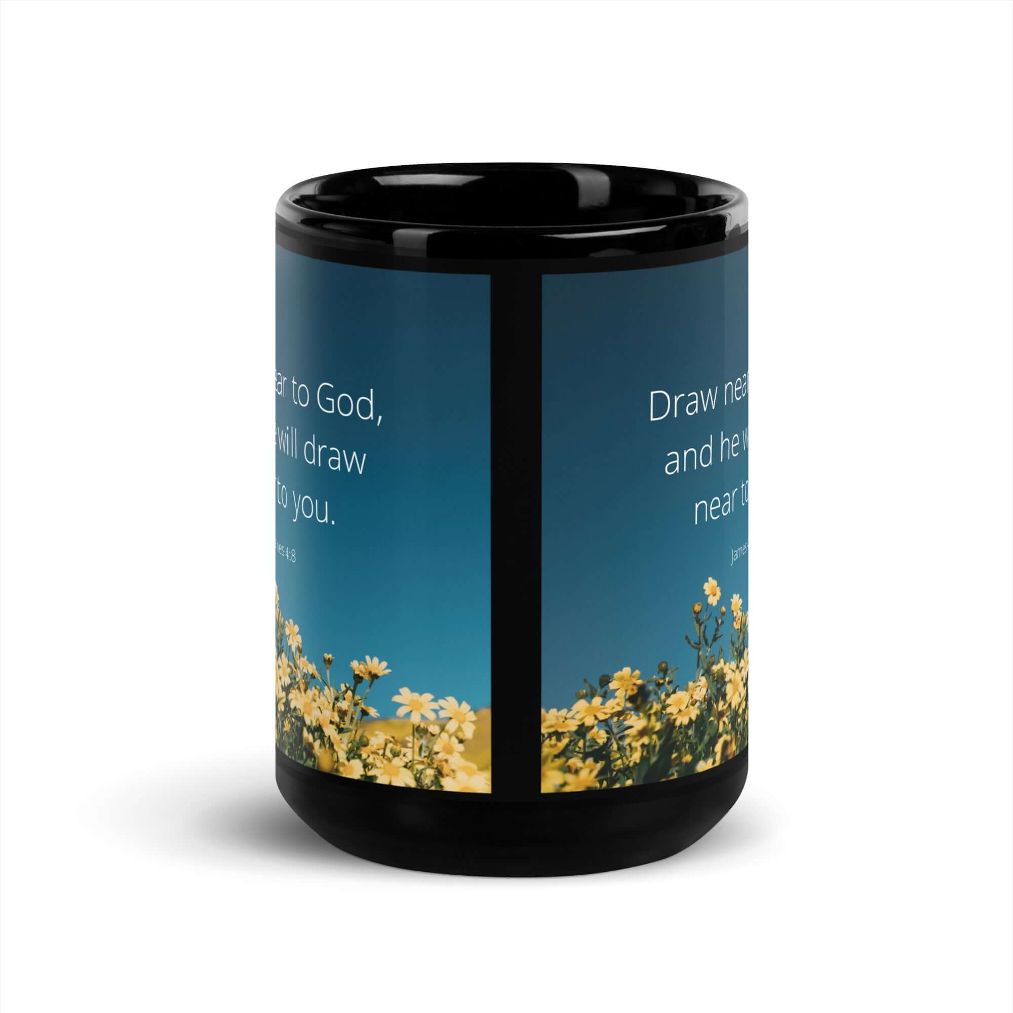 James 4:8 Bible Verse, near to you Black Glossy Mug