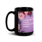 Psalm 147:3 - Bible Verse, He heals the broken Black Glossy Mug