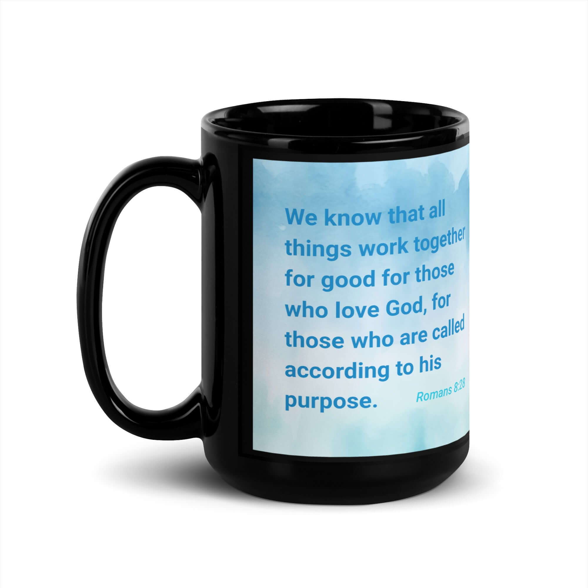 Rom 8:28 - Bible Verse, together for good Black Glossy Mug