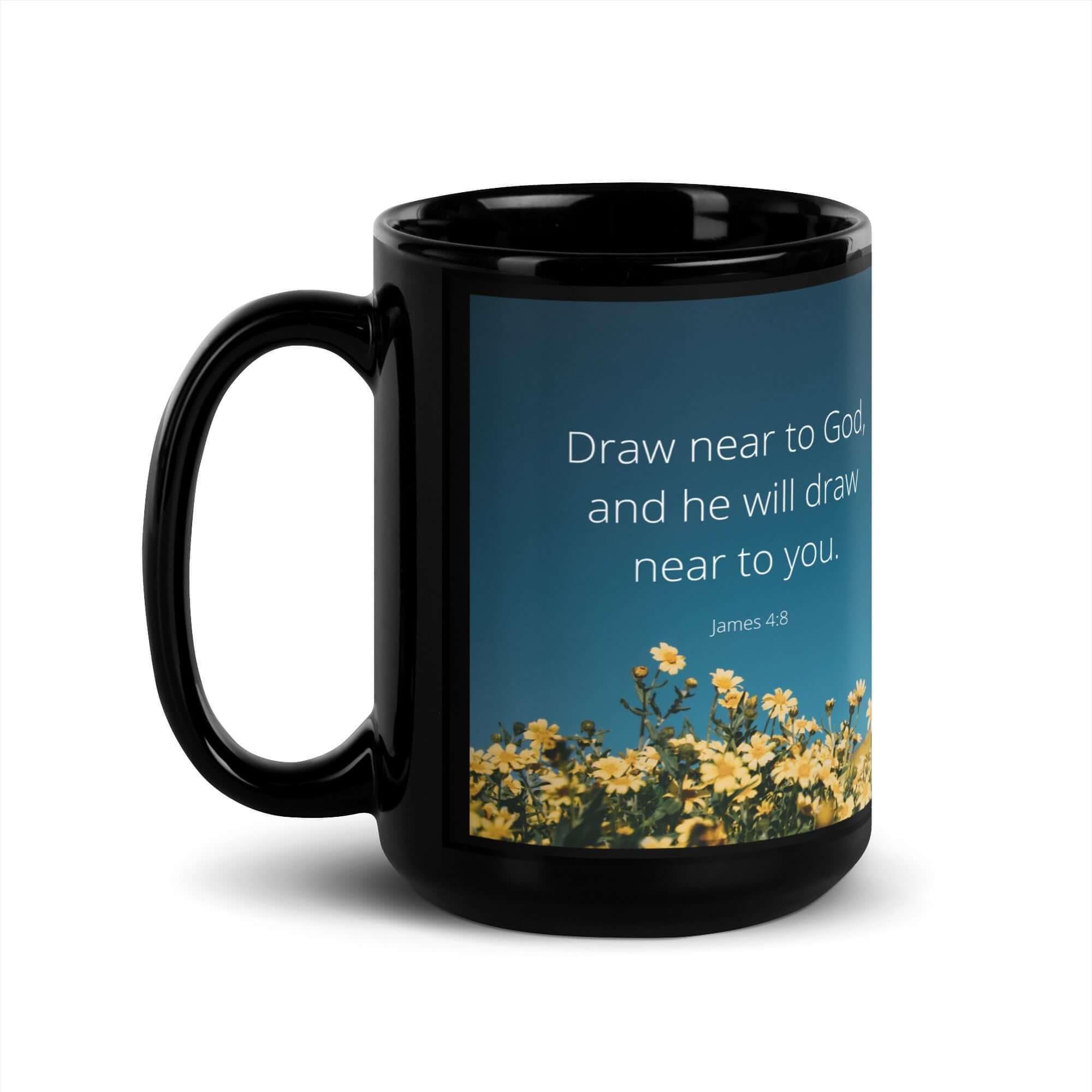 James 4:8 Bible Verse, near to you Black Glossy Mug